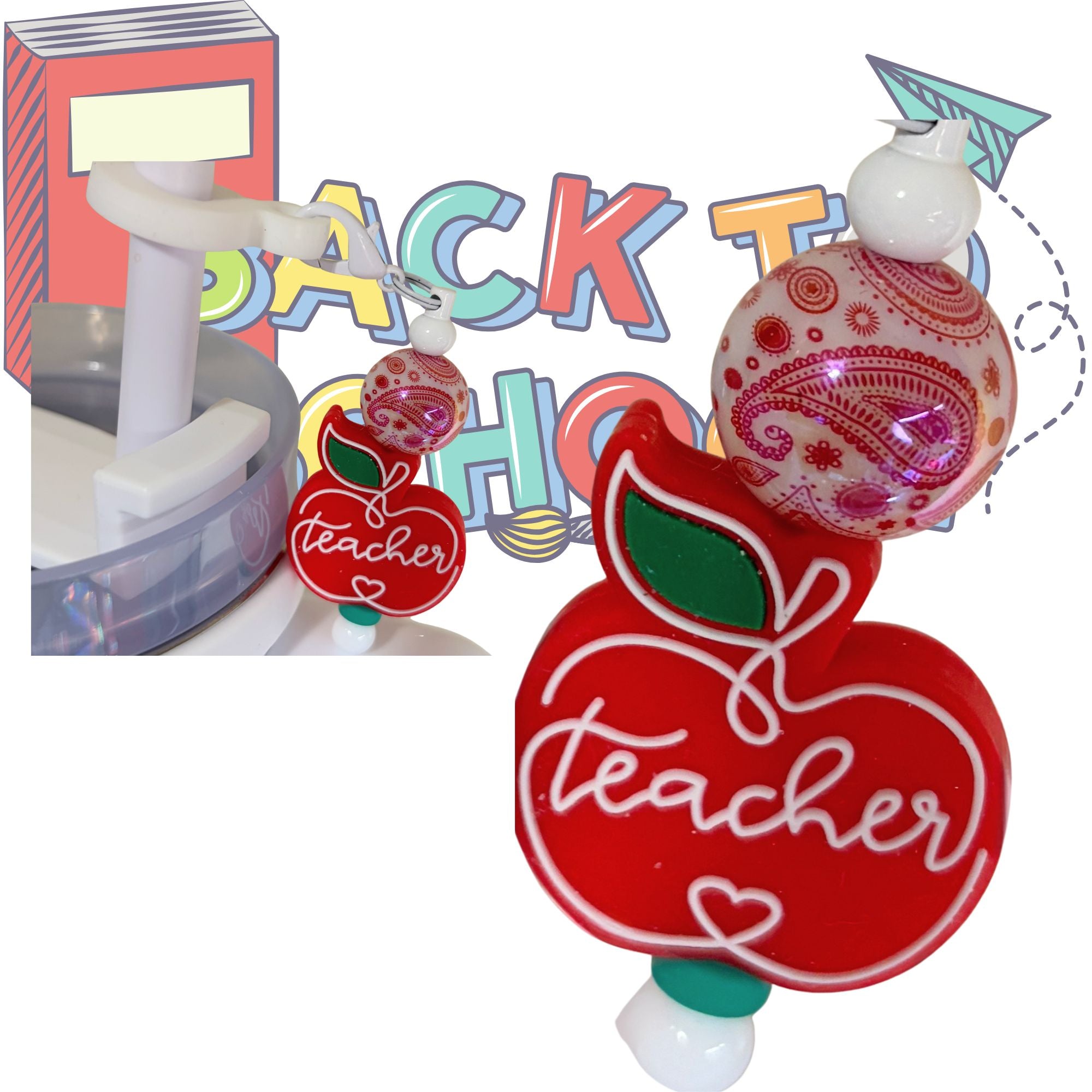 Teacher Apple Straw Topper | Reusable Silicone Straw Cap | Back to School Gift