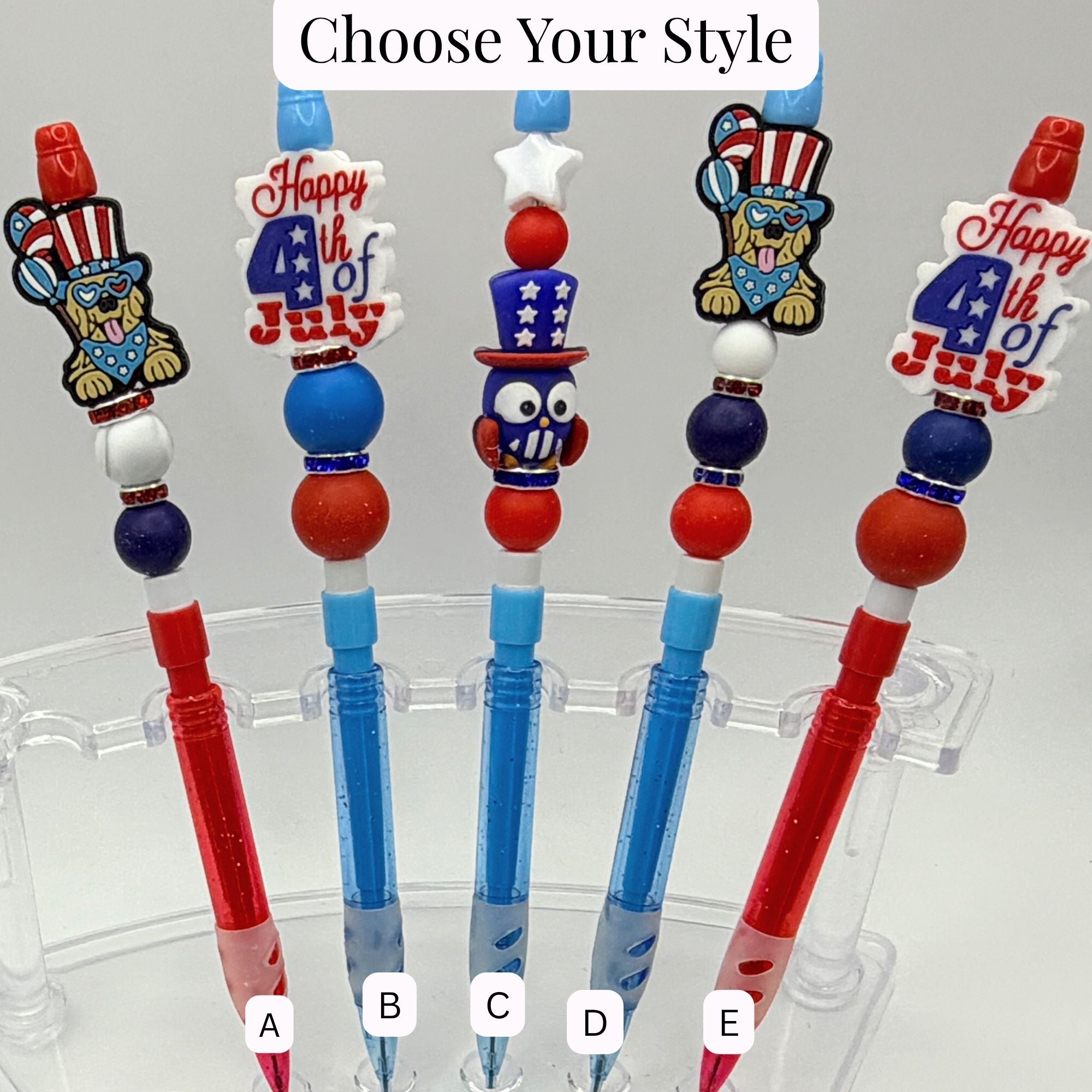 Patriotic Beaded Pencils – Choose Your Style A–E | 4th of July Kids Pencils | Handmade USA Theme School Supplies
