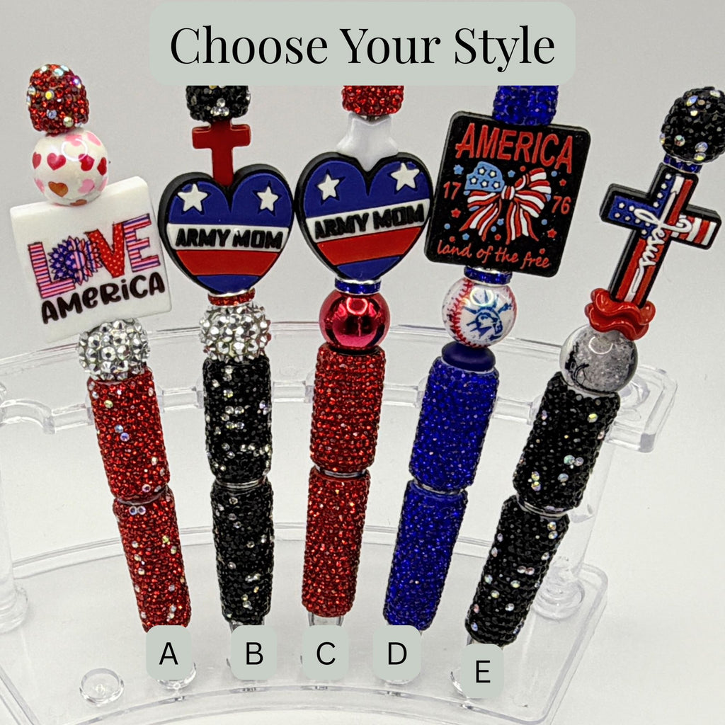 Patriotic Beaded Pens – Choose Your Style A–E | American, Army Mom, Faith Cross Pens | Handmade Gift