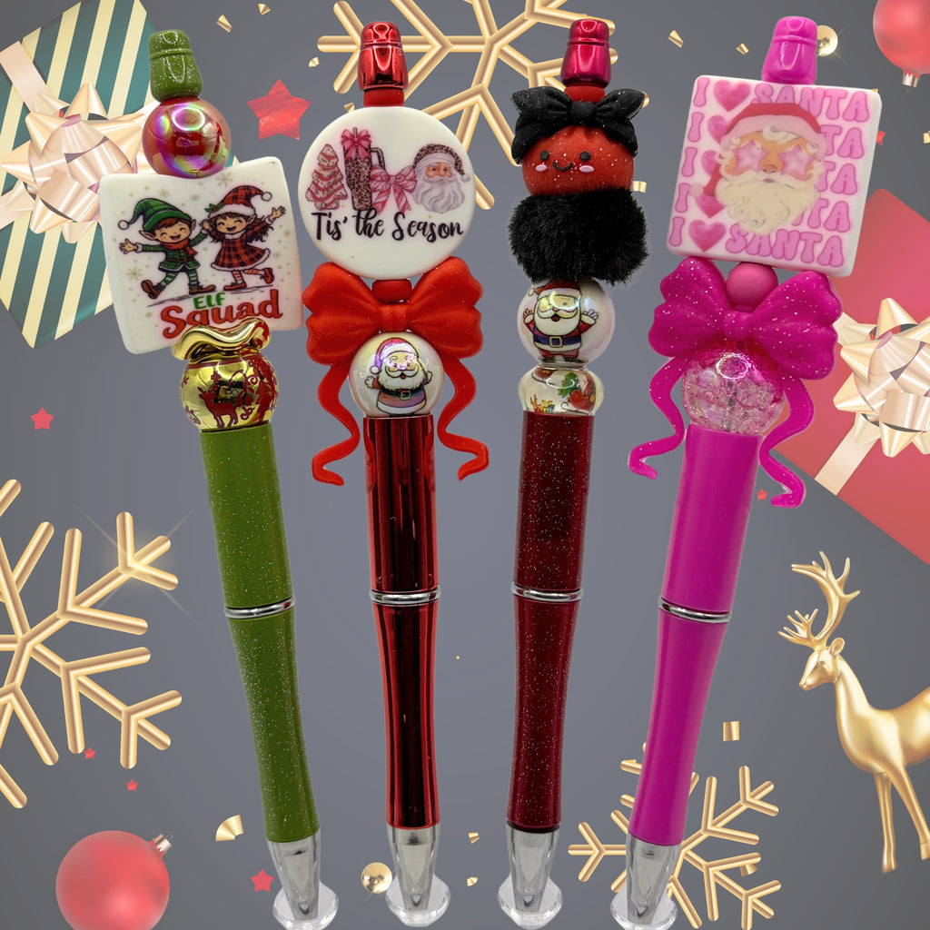 Santa's Workshop Beaded Pen Collection | Handmade Christmas Gift Pens