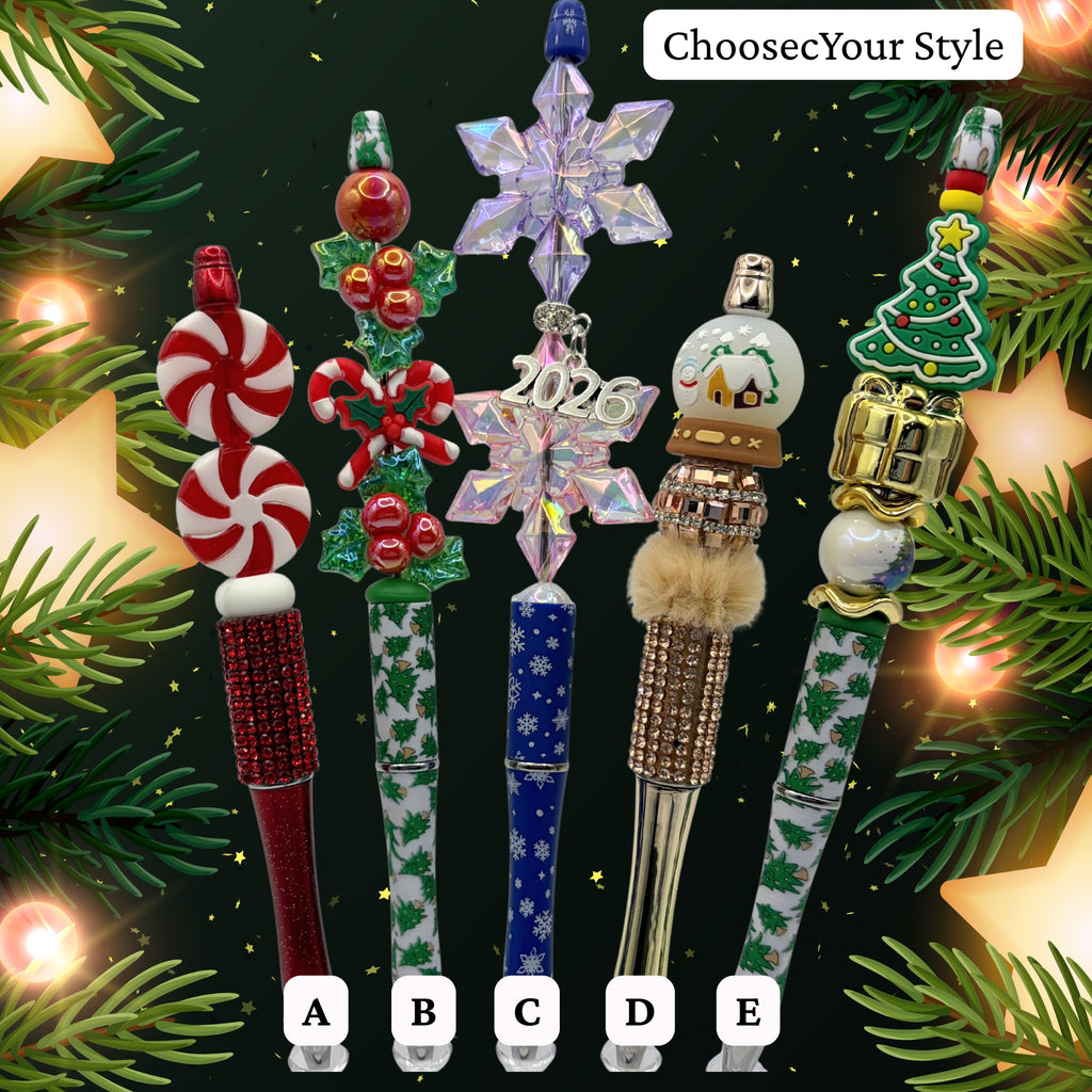 Christmas Beaded Pen Collection – Candy, Holly, Snowflake, Snow Globe & Christmas Tree Pens