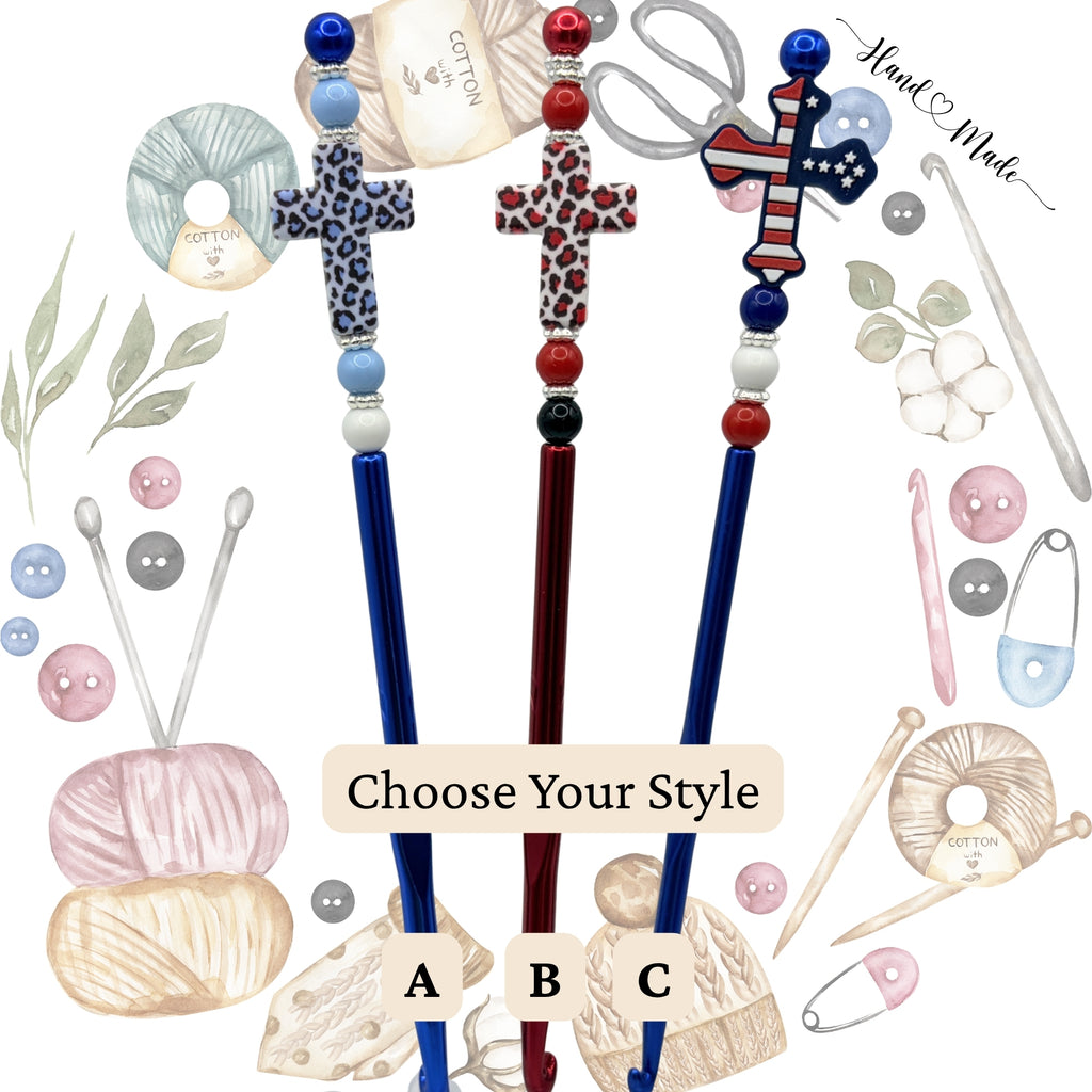 Faith & Freedom Beaded Crochet Hooks | Cross & Patriotic Designs