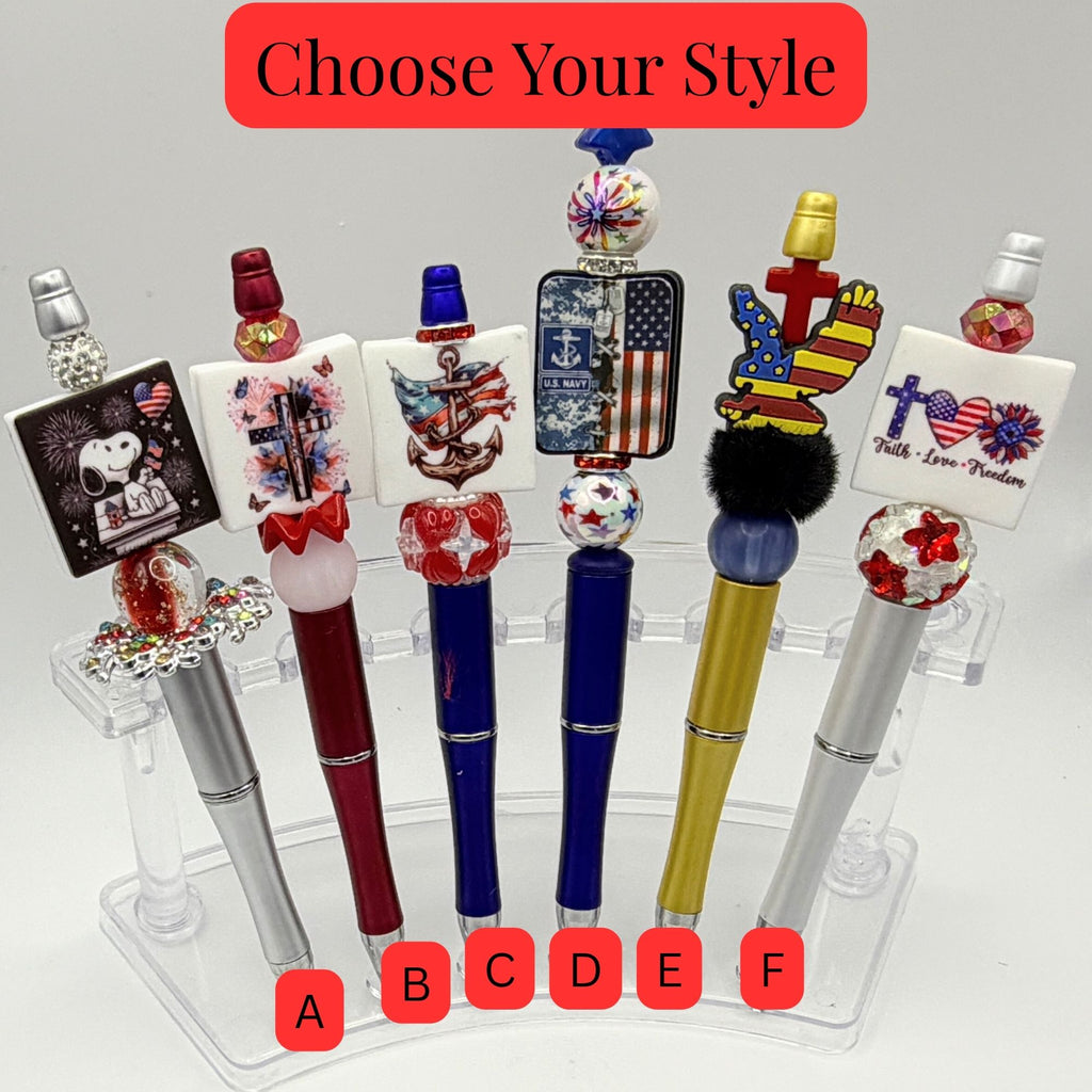 Patriotic Beaded Pens – Choose Your Style A–R |US Military, Faith, USA & Fun Designs | Handmade Gift Pens