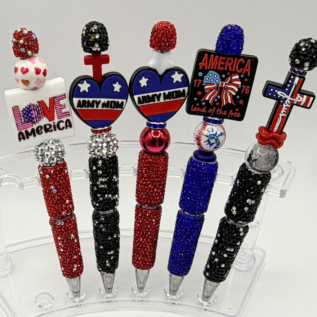 Patriotic Beaded Pens – Choose Your Style A–E | American, Army Mom, Faith Cross Pens | Handmade Gift