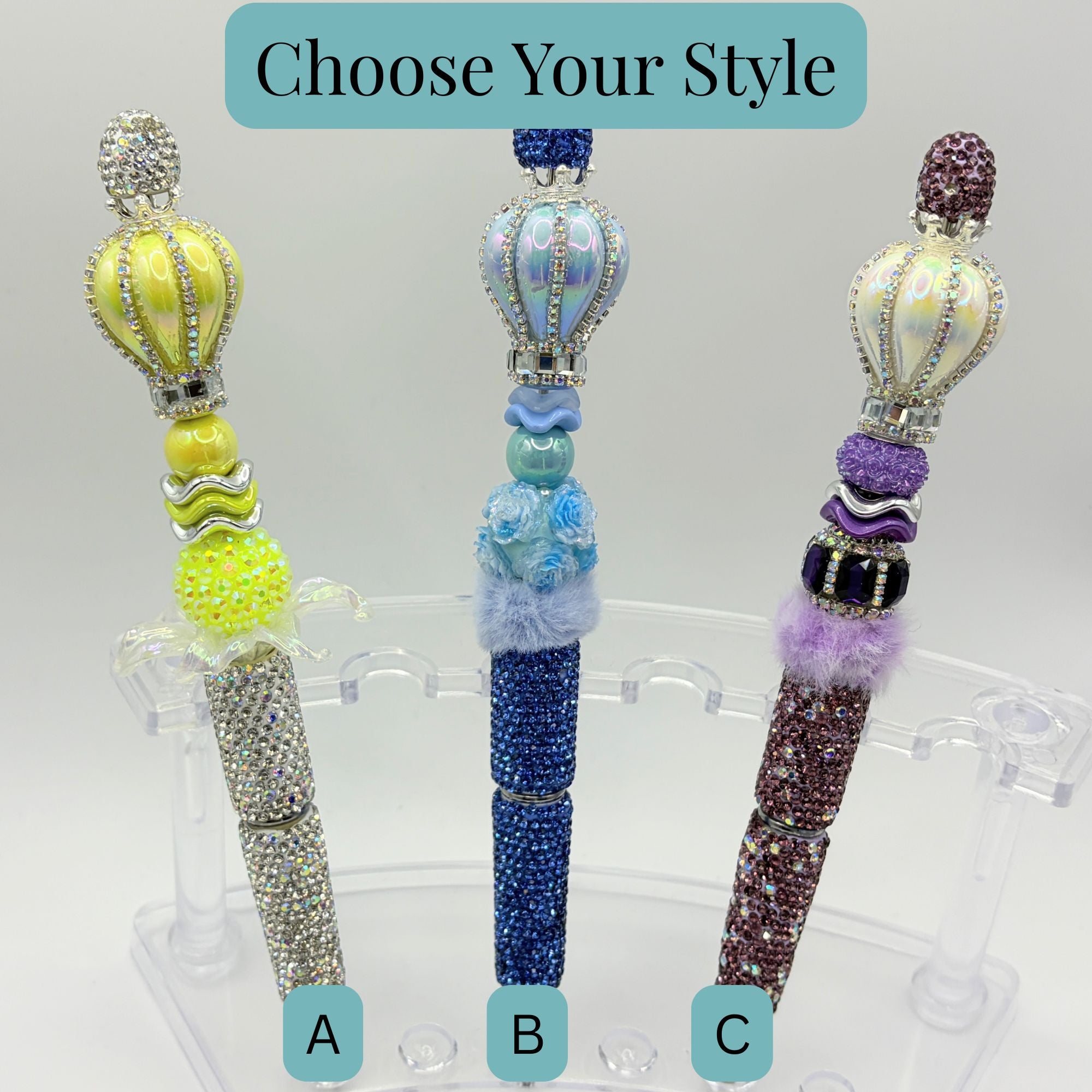 Balloon Crown Beaded Pens – Choose Your Style A–C | Luxe Rhinestone Balloon Pens