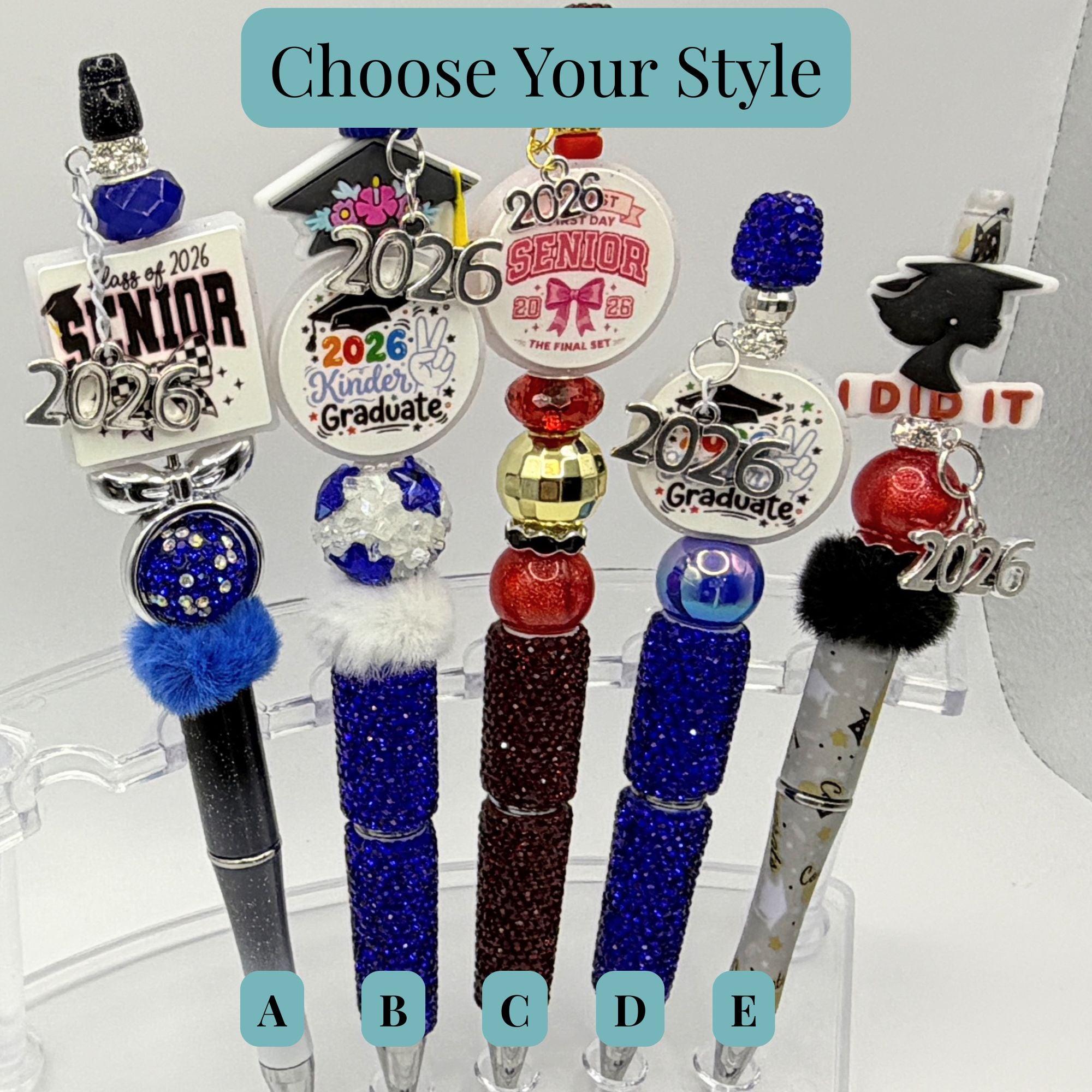 Class of 2026 Graduation Beaded Pens – Kindergarten & Senior Graduation Pens – Handmade Glitter Pens – Choose Your Style A–E