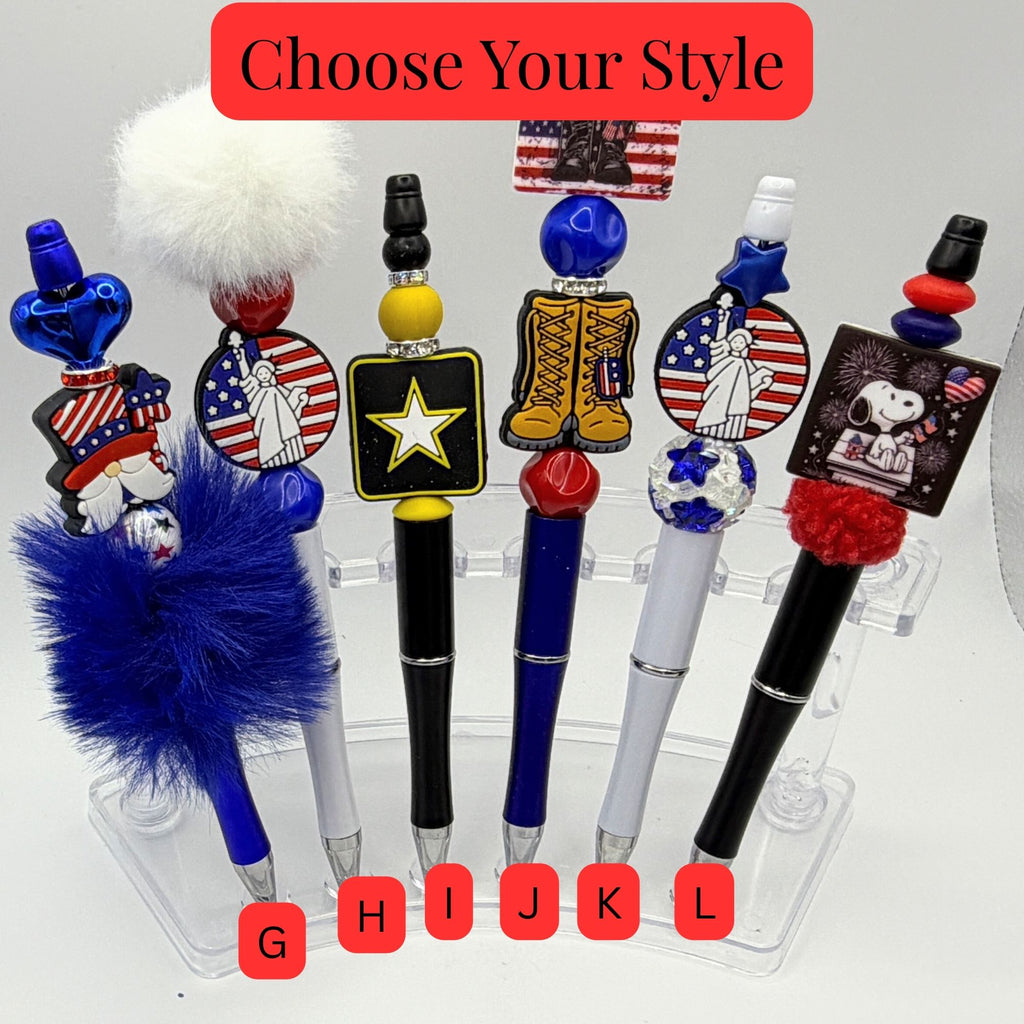 Patriotic Beaded Pens – Choose Your Style A–R |US Military, Faith, USA & Fun Designs | Handmade Gift Pens