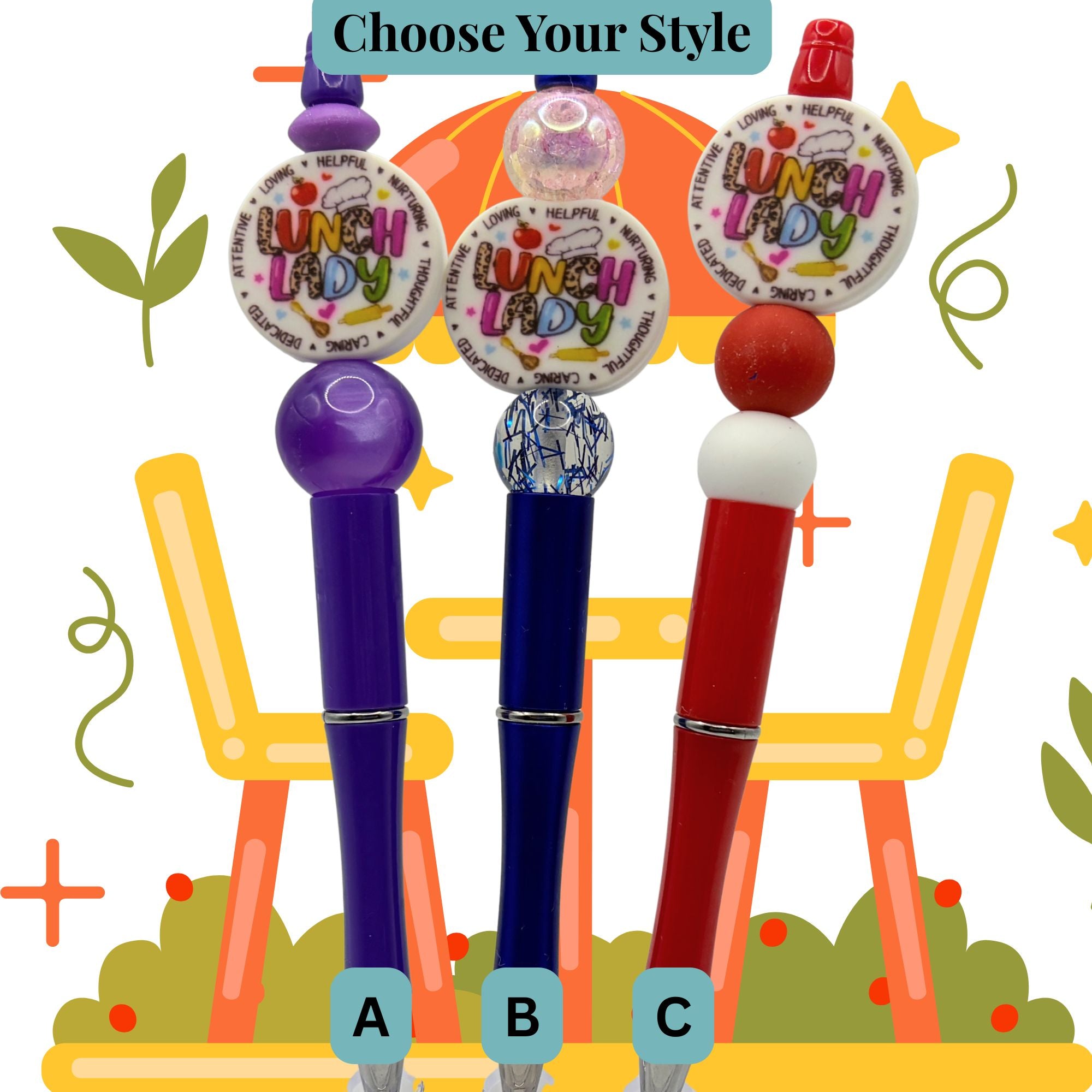 Lunch Lady Beaded Pen Collection – Handmade Beaded Gift Pen | School Cafeteria Staff Appreciation
