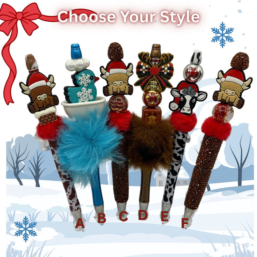 Christmas Highland Cow Beaded Pen Collection | Handmade Holiday Gift Pens