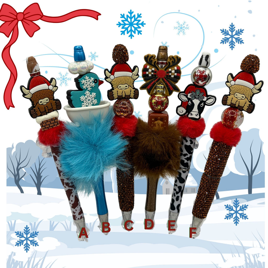 Christmas Highland Cow Beaded Pen Collection | Handmade Holiday Gift Pens