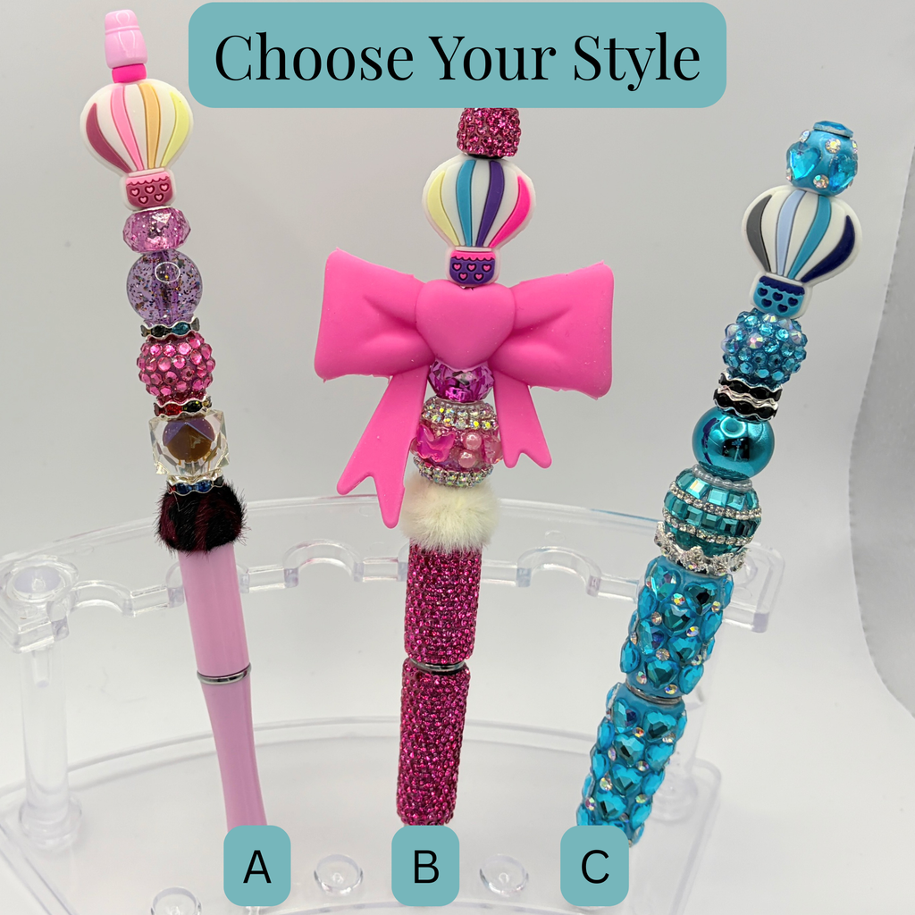 Bling Hot Air Balloon Beaded Pens – Rhinestone & Cute Statement Pens – Choose Your Style A B C