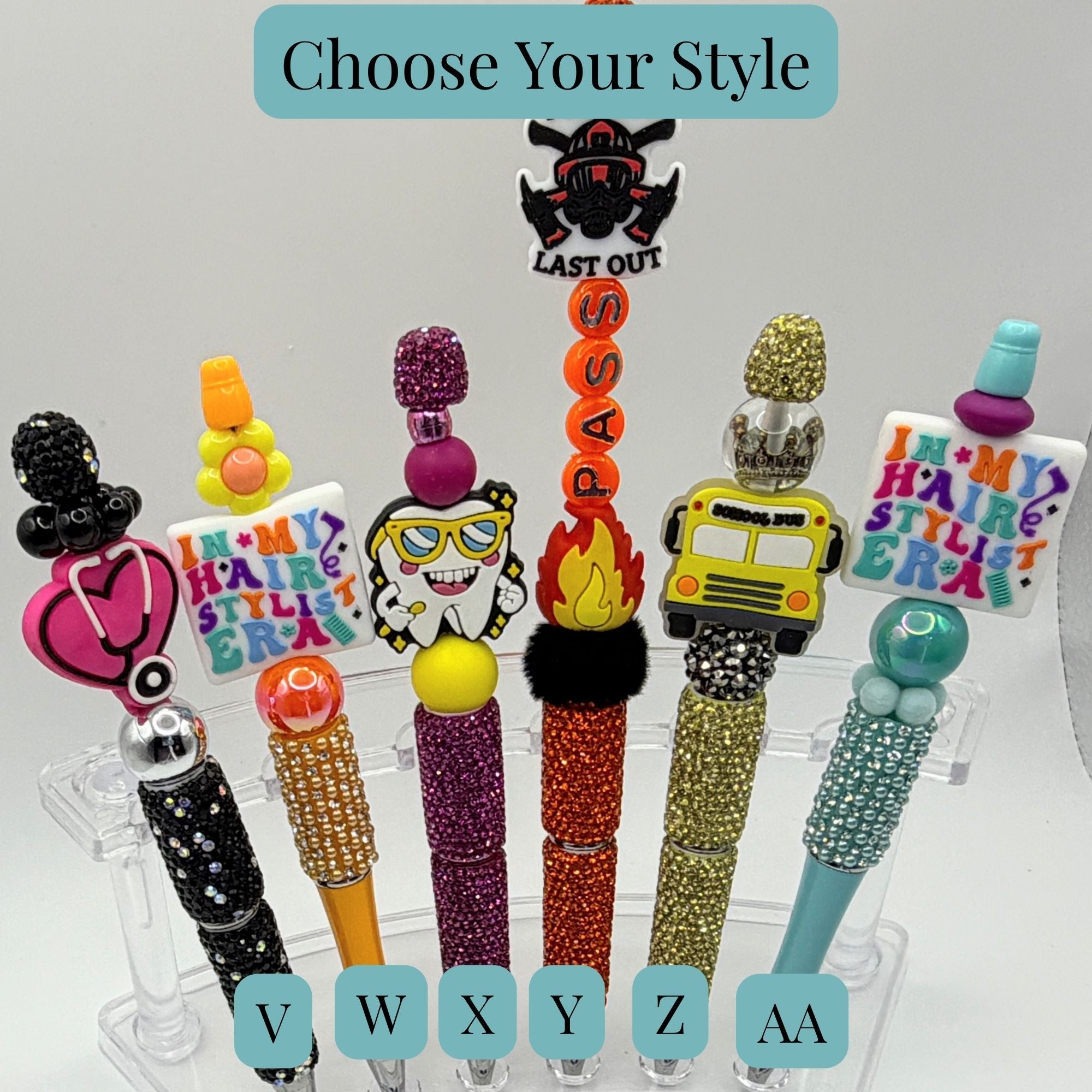 Jobs & Professions Beaded Pens | Teacher, Nurse, Dental, Police, Firefighter & School Staff Gifts | Choose Your Style A–EE