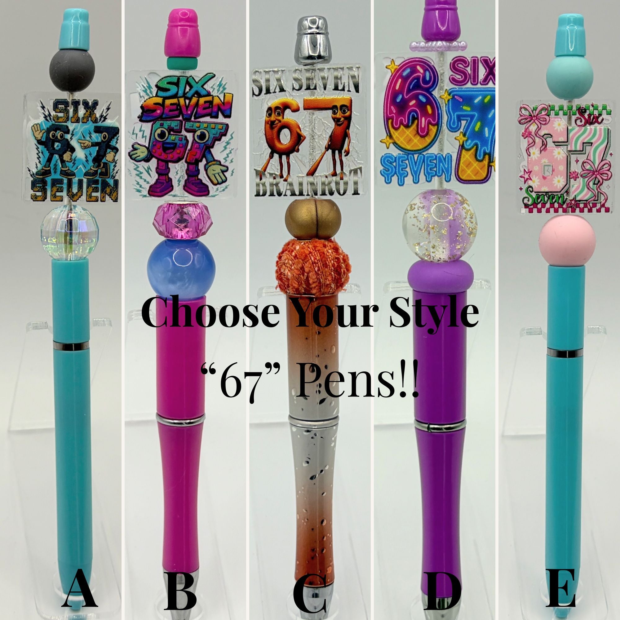 67, 67 Beaded Pens – Choose Your Style A–E | Fun Number Pens | Gift Idea | Limited Handmade Pens”