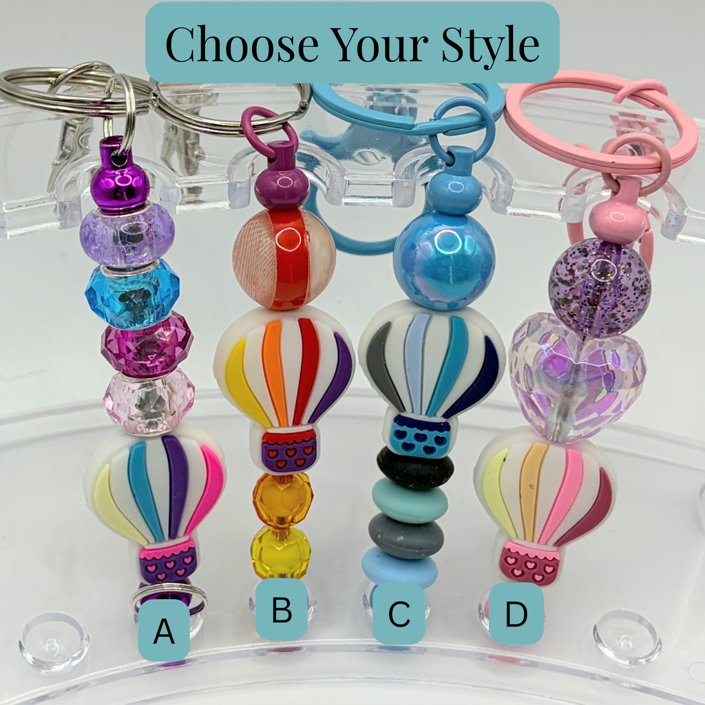 Hot Air Balloon Beaded Keychains – Handmade Cute Key Rings – Colorful Bag Charm – Choose Your Style A B C D