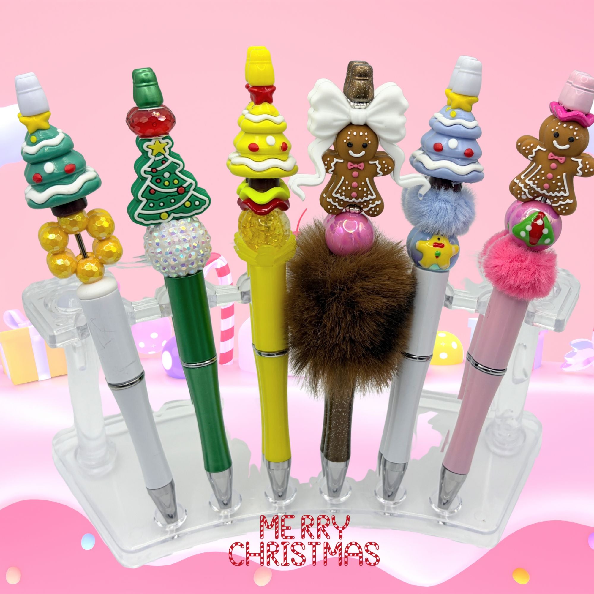 Sweet Christmas Beaded Pen Collection | Handmade Gingerbread & Christmas Tree Pens