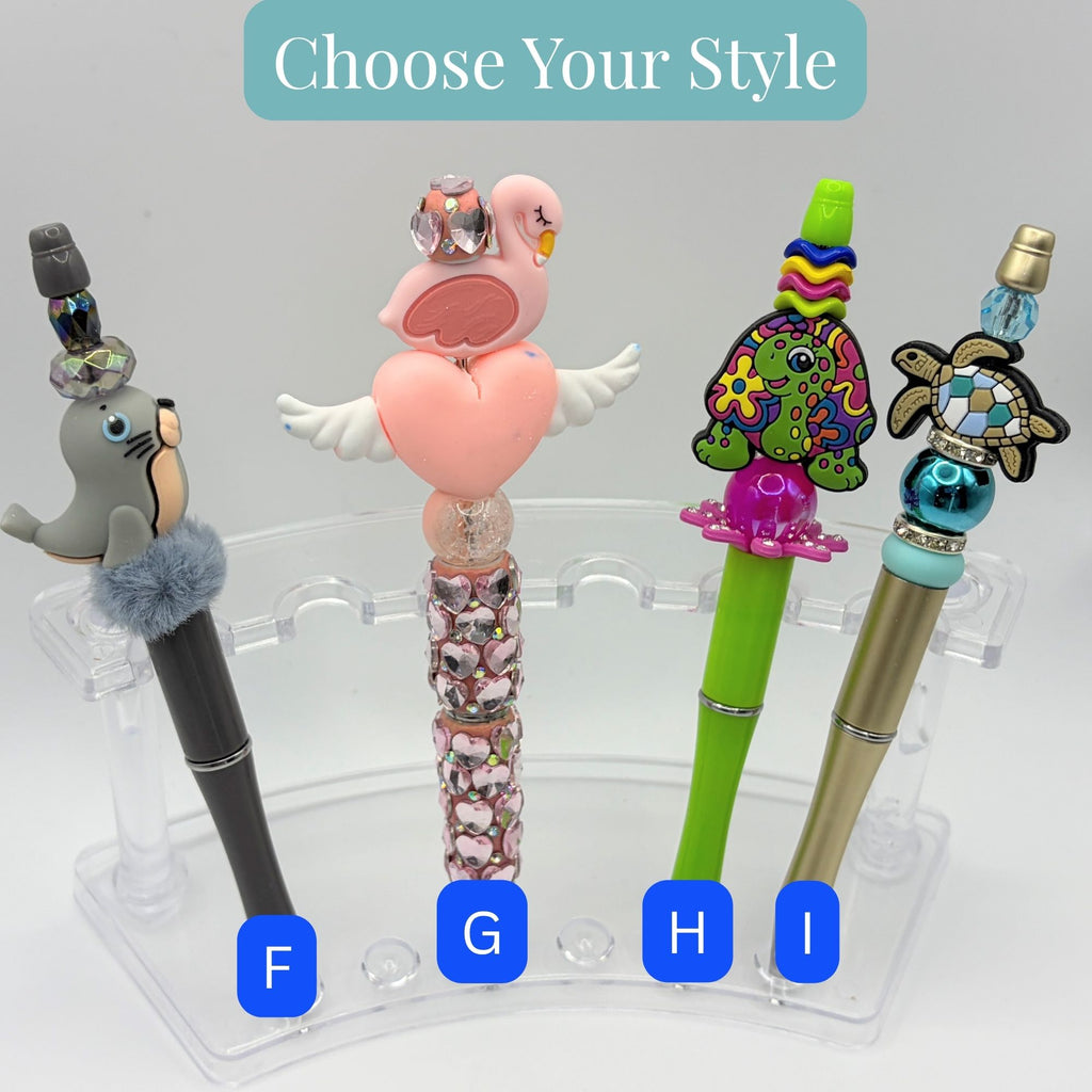 Beach Animal Beaded Pens – Ocean & Summer Theme Pens | Flamingo, Turtle, Jellyfish & More | Choose Your Style A–I