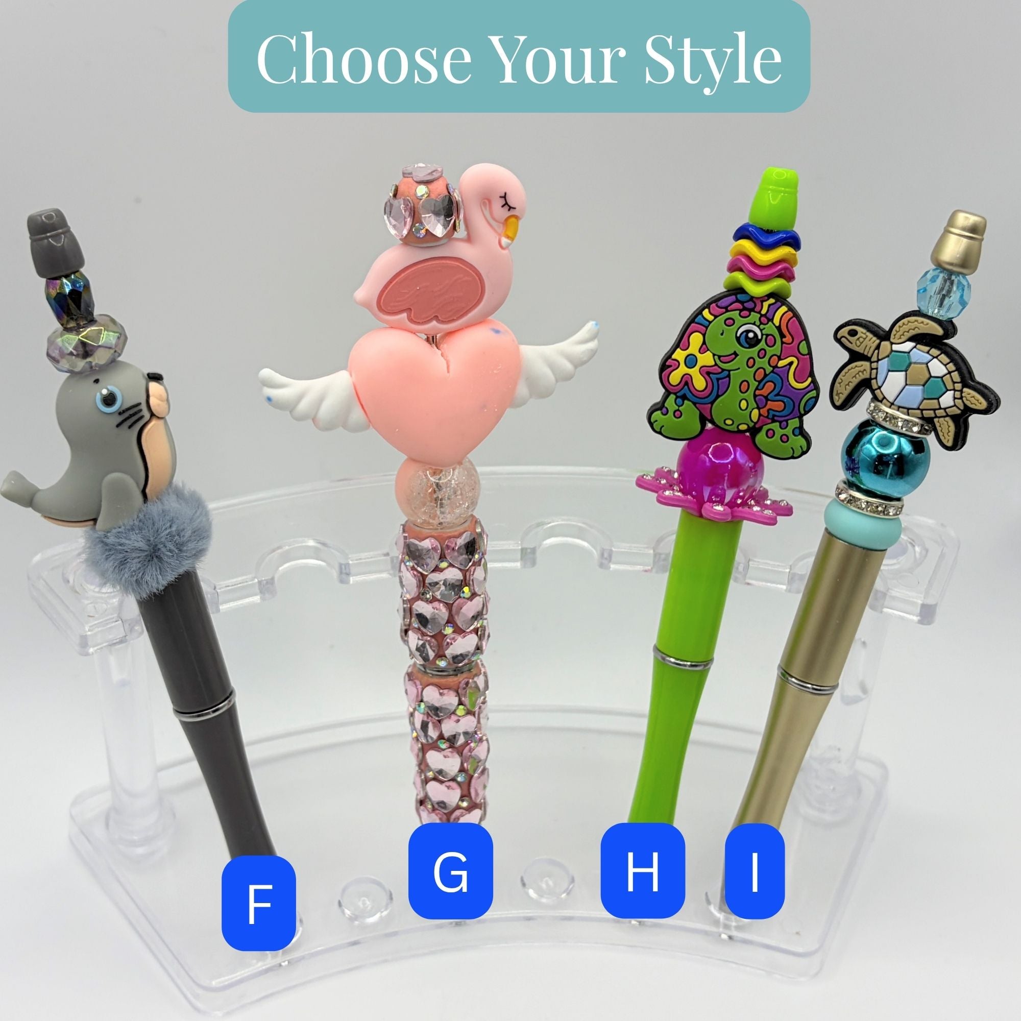 Beach Animal Beaded Pens – Ocean & Summer Theme Pens | Flamingo, Turtle, Jellyfish & More | Choose Your Style A–I