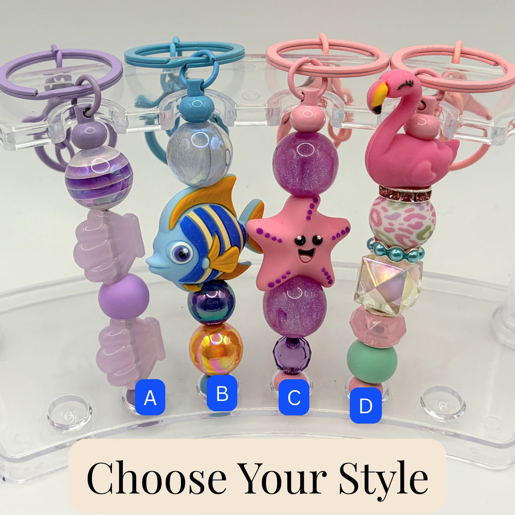 Beach Beaded Keychains – Coastal Ocean Keychains | Shell, Fish, Starfish & Flamingo | Choose Your Style A–D