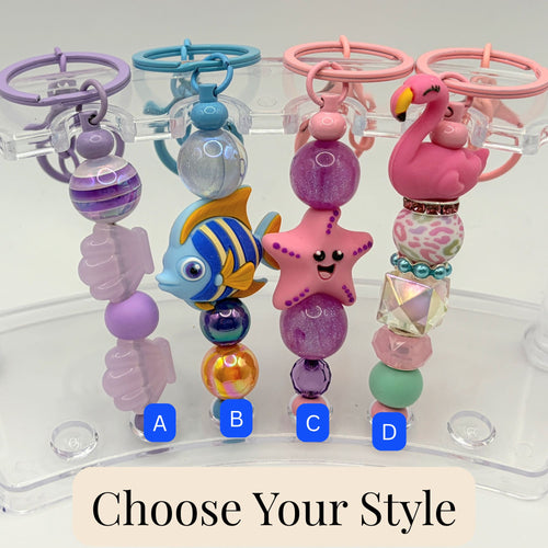 Beach Beaded Keychains – Coastal Ocean Keychains | Shell, Fish, Starfish & Flamingo | Choose Your Style A–D