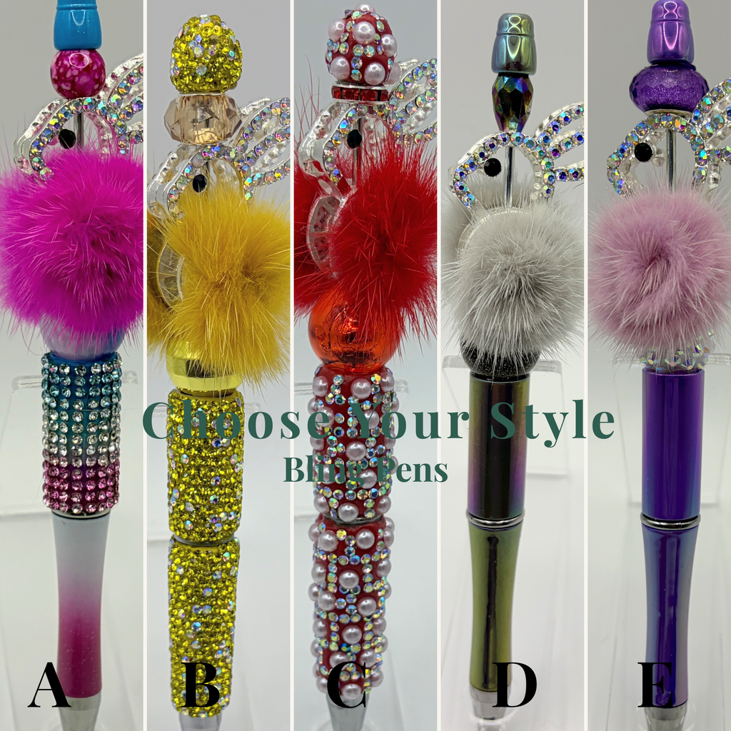 Bunny Bling Beaded Pens (Set 1) – Choose Your Style – Rhinestone Bunny & Pom-Pom Pens – Gift for Her