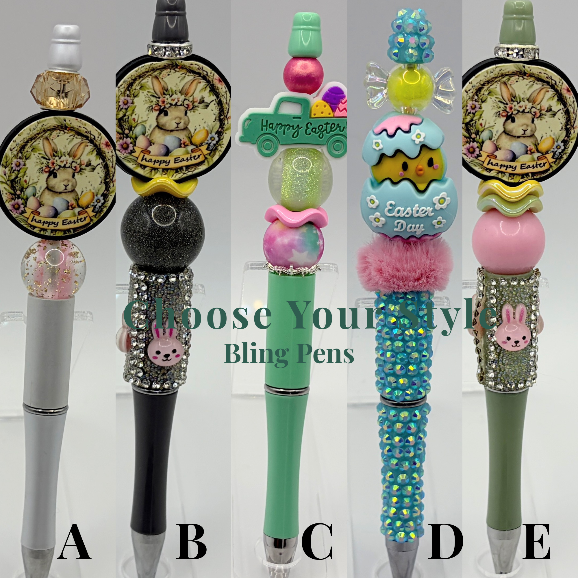 Easter Bunny Beaded Pens – Choose Your Style (A–E) | Handmade Gift | Baske
