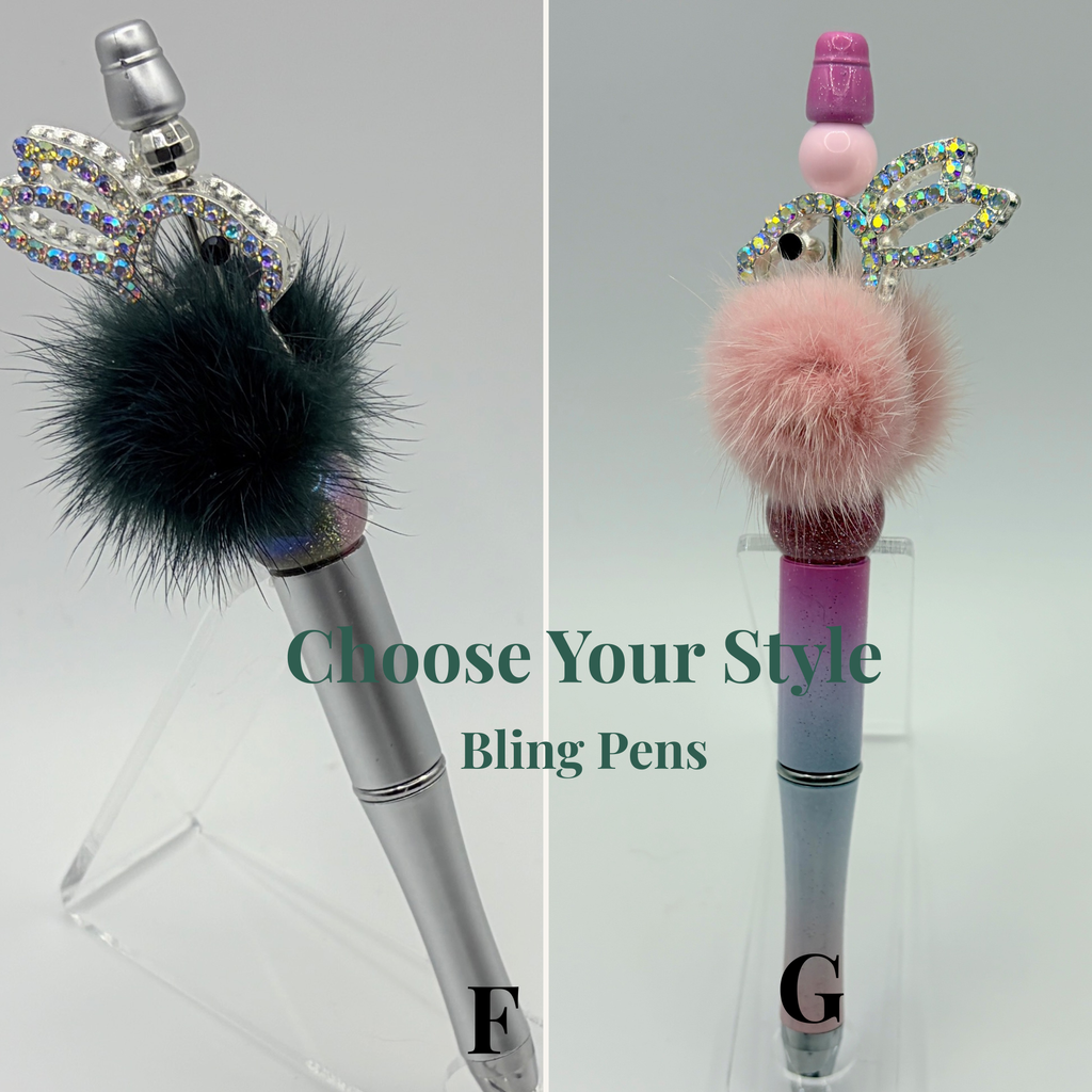 Bunny Bling Beaded Pens (Set 1) – Choose Your Style – Rhinestone Bunny & Pom-Pom Pens – Gift for Her