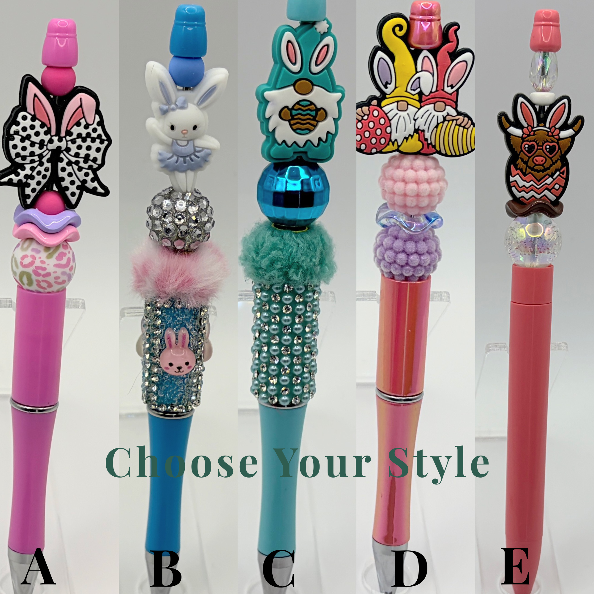 Happy Easter Bunny Ear Beaded Pens/Choose Your Style (A–E) | Handmade Basket Stuffers