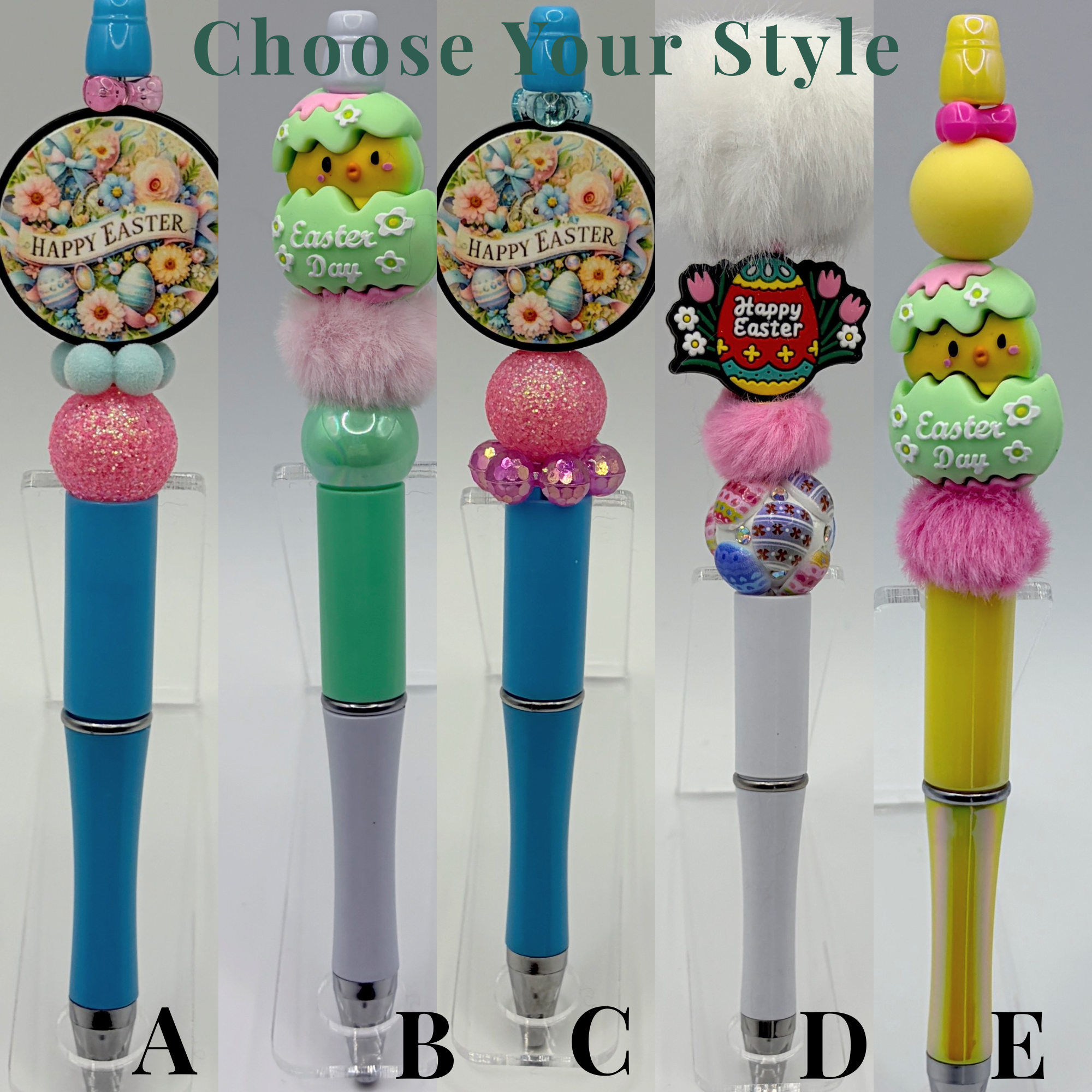 Happy Easter Bunny Beaded Pens – Choose Your Style (A–E) | Handmade Basket Stuffers
