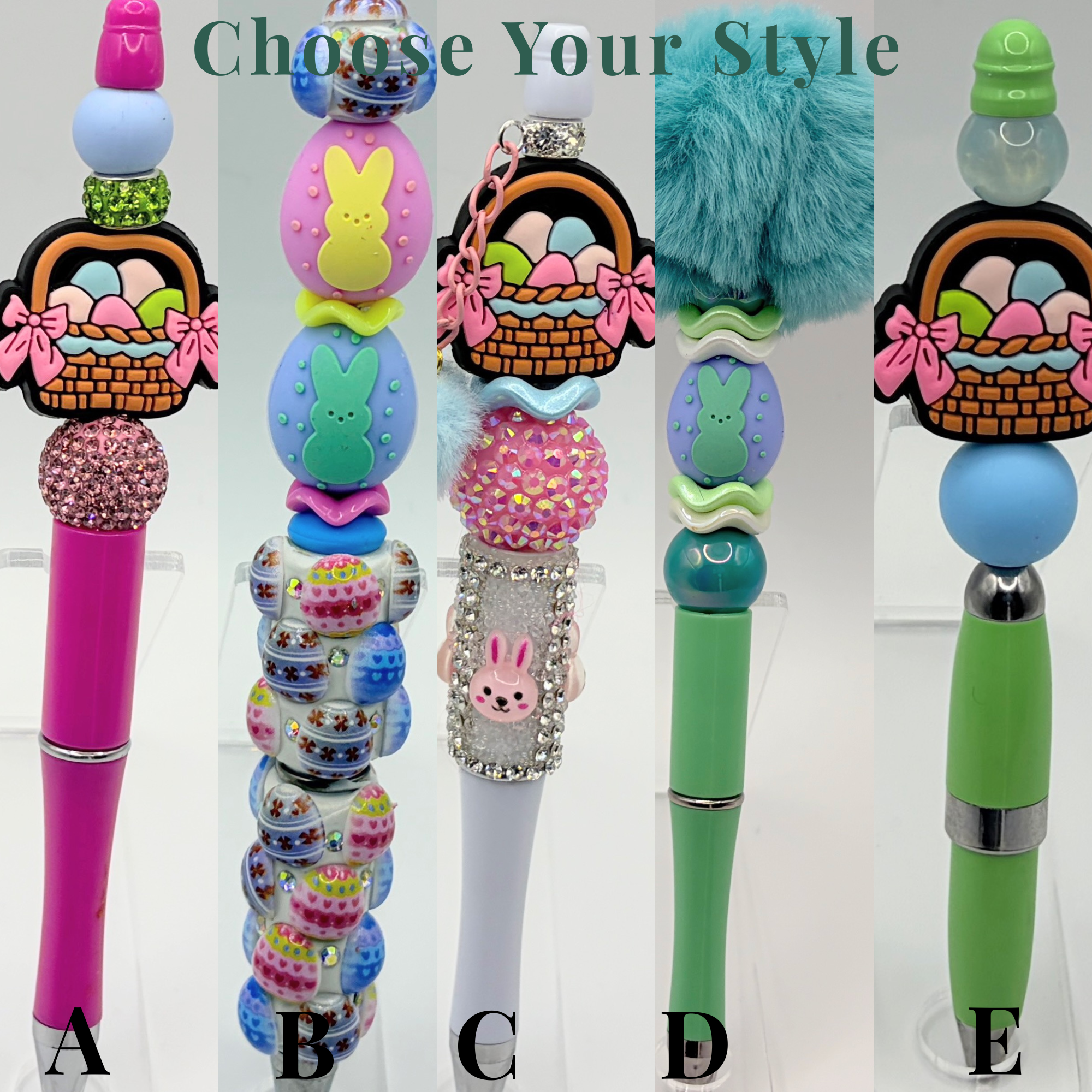 Easter Basket Stuffer Pens – Cute Bunny Beaded Pens | Choose Your Style (A–E)