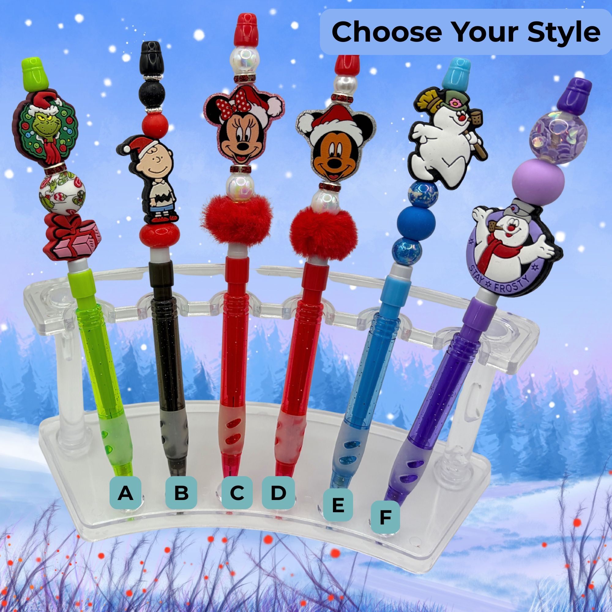 Christmas Character Beaded Pencils | Handmade Holiday Pencils
