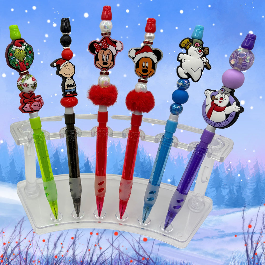 Christmas Character Beaded Pencils | Handmade Holiday Pencils