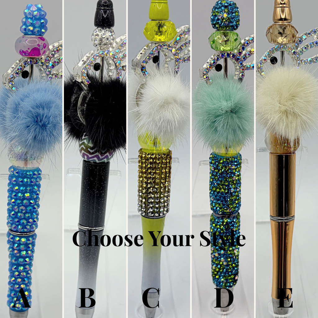Bunny Bling Beaded Pens (Set 2) – Choose Your Style – Rhinestone Bunny & Pom-Pom Pens – Gift for Her