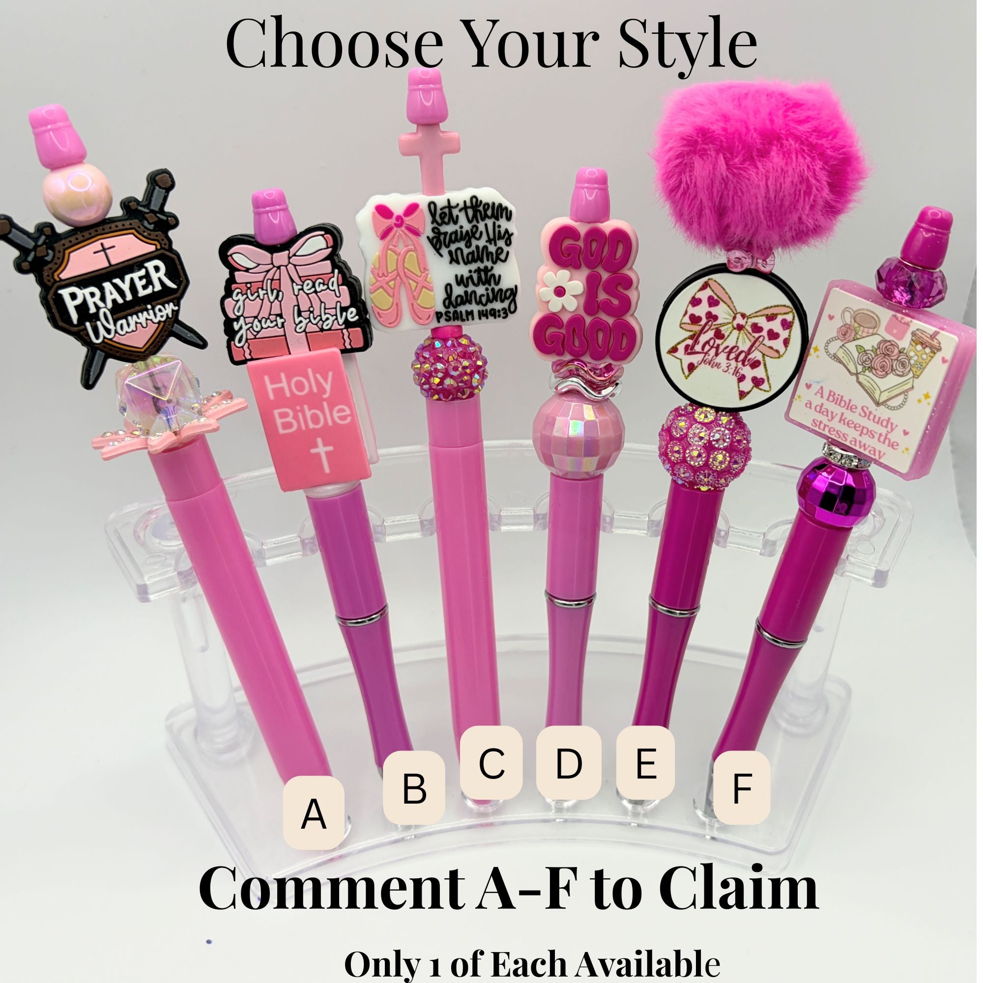 Faith-Inspired Pink Beaded Pens – Choose Your Style A–F | Christian Gift Pens | Bible, Prayer, God is Good | Gift Ready