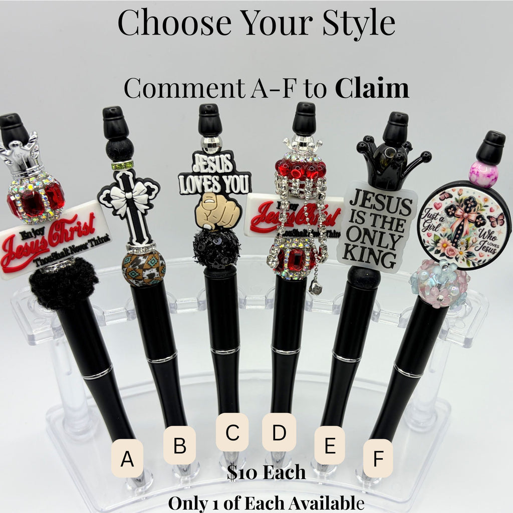 Faith-Inspired Beaded Pens – Choose Your Style A–F | Christian Gift Pens | Jesus Loves You | One of a Kind | $10 Each