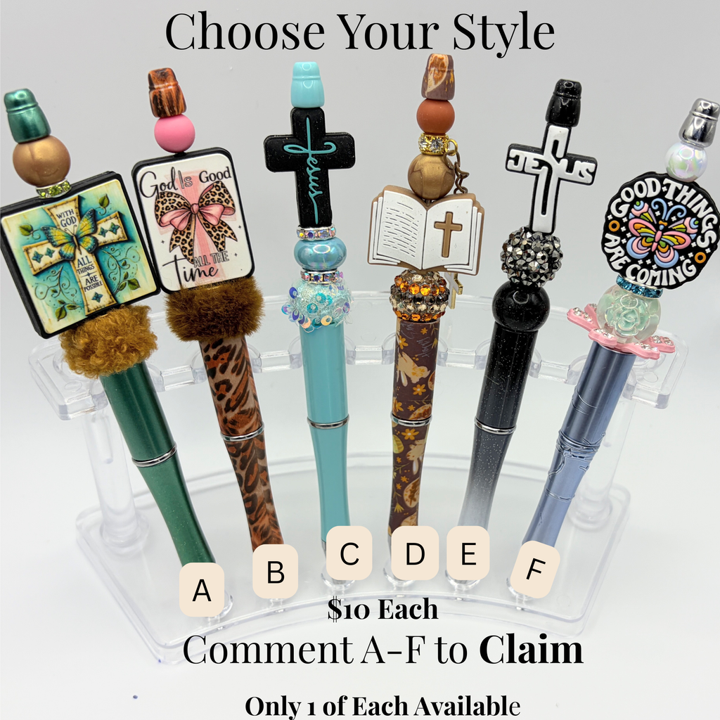 Faith-Inspired Beaded Pens – Choose Your Style A–F | Christian Gift Pens | Cross, Bible, Scripture Pens | Handmade Ink Pens
