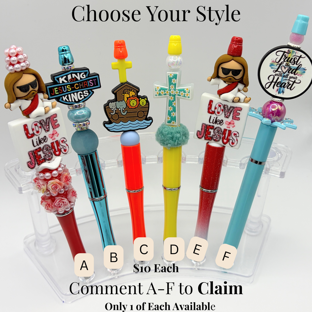 Faith-Inspired Beaded Pens – Choose Your Style A–F | Christian Pens | Love Like Jesus, Cross & Inspirational Pens | Handmade Gifts