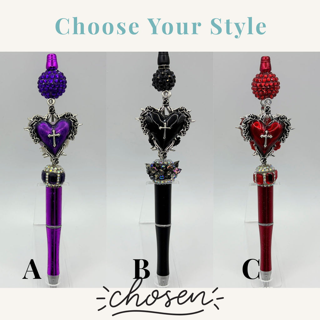 Faith-Inspired Rhinestone Heart Pens | Choose Your Style A–C | Christian Beaded Bling Pens | Cross Statement Pens