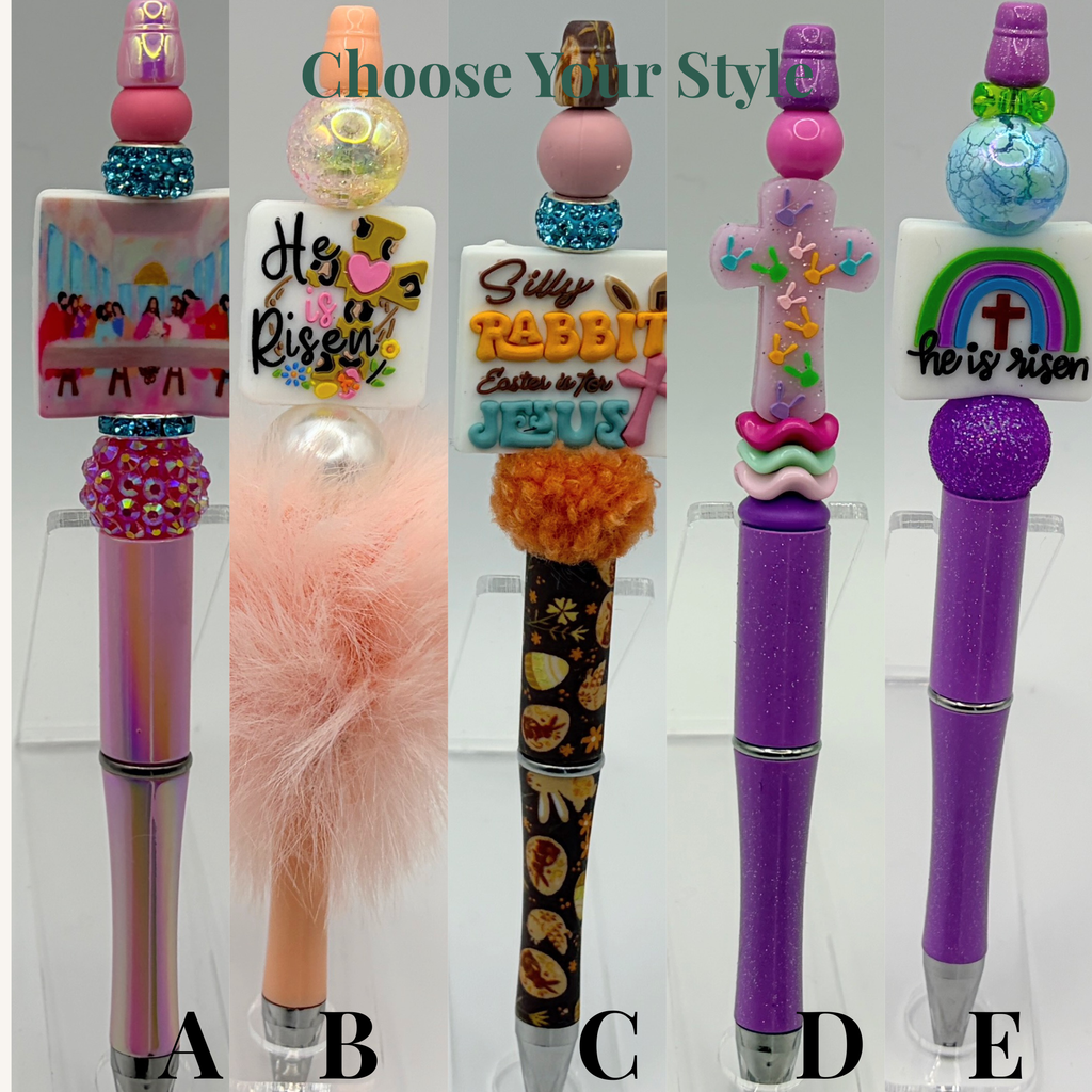 Faith-Based Easter Pens – He Is Risen | Handmade Beaded Pens (A–E)