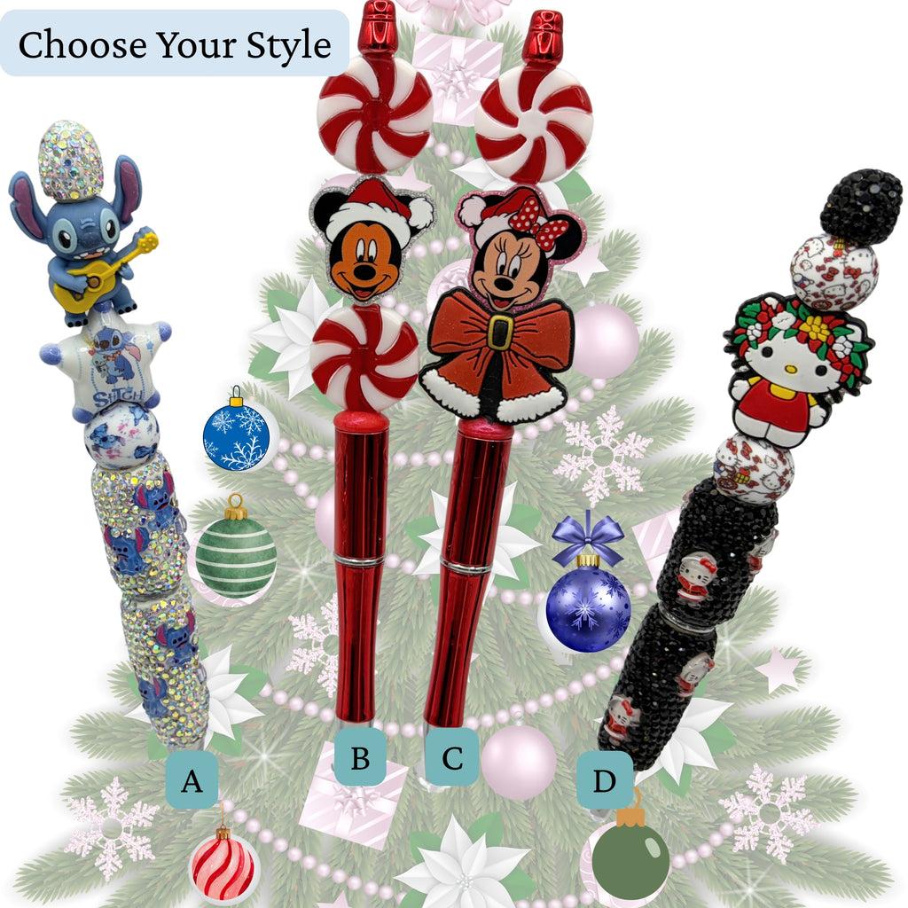 Disney Christmas Beaded Pens | Stitch, Mickey, Minnie & Hello Kitty Holiday Gift Pens