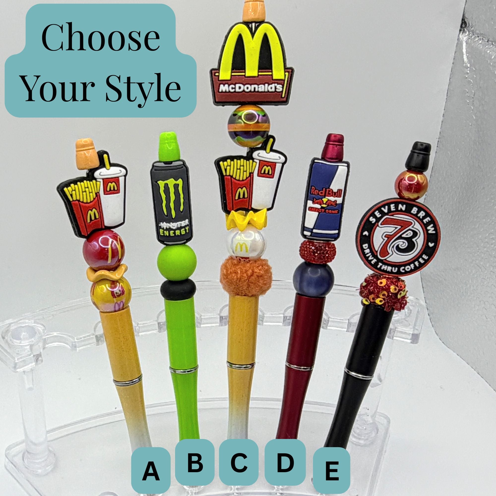 Fast Food & Favorite Drinks Beaded Pen Collection – Choose Your Style A–E