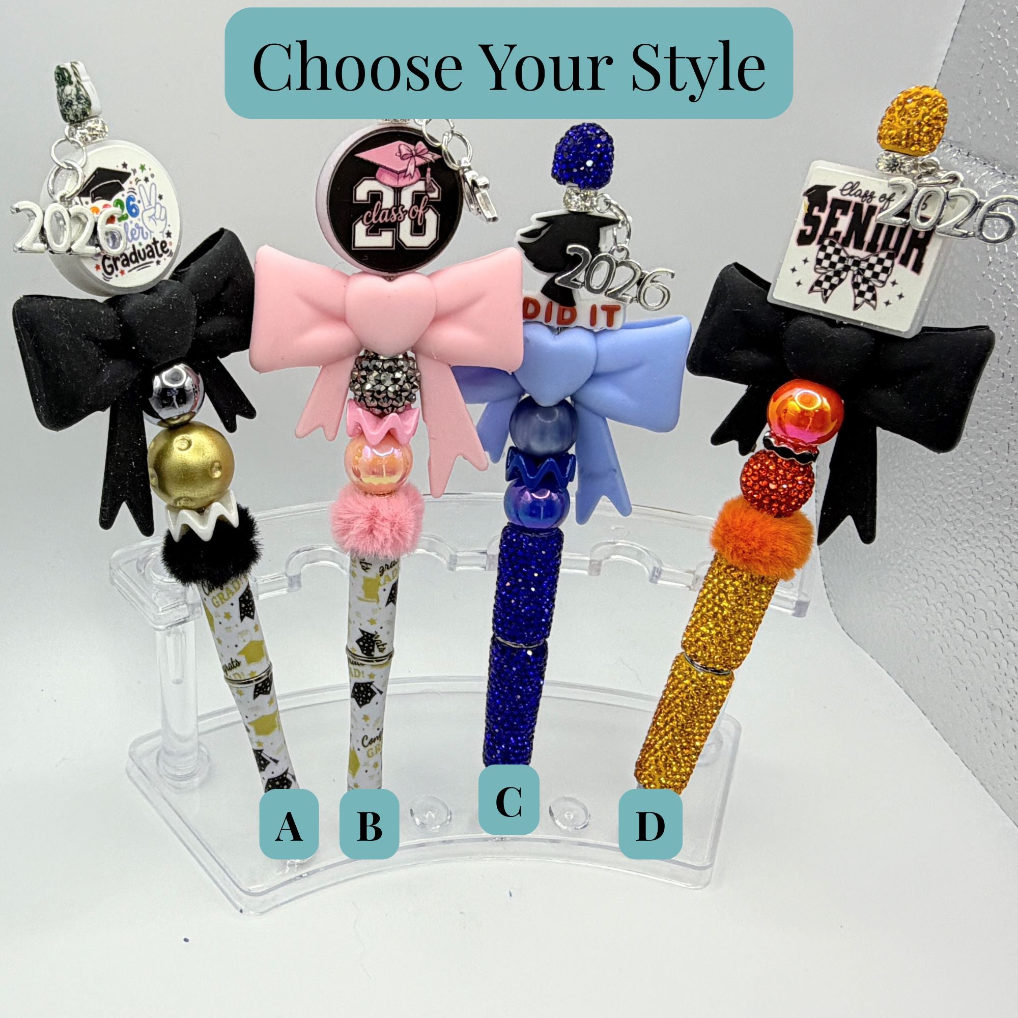 Class of 2026 Graduation Beaded Pens – Bow Graduation Pens – Handmade Senior & Kindergarten Graduation Gifts – Choose Your Style A–H