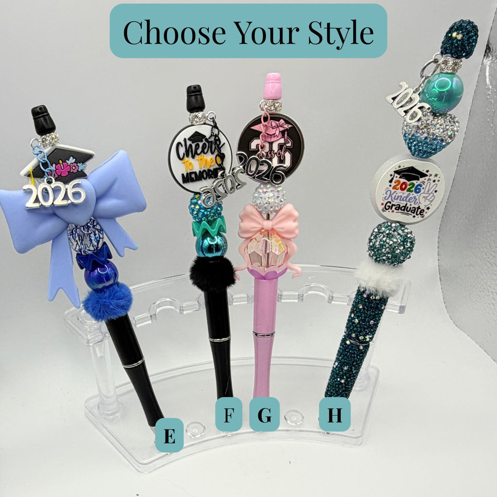 Class of 2026 Graduation Beaded Pens – Bow Graduation Pens – Handmade Senior & Kindergarten Graduation Gifts – Choose Your Style A–H