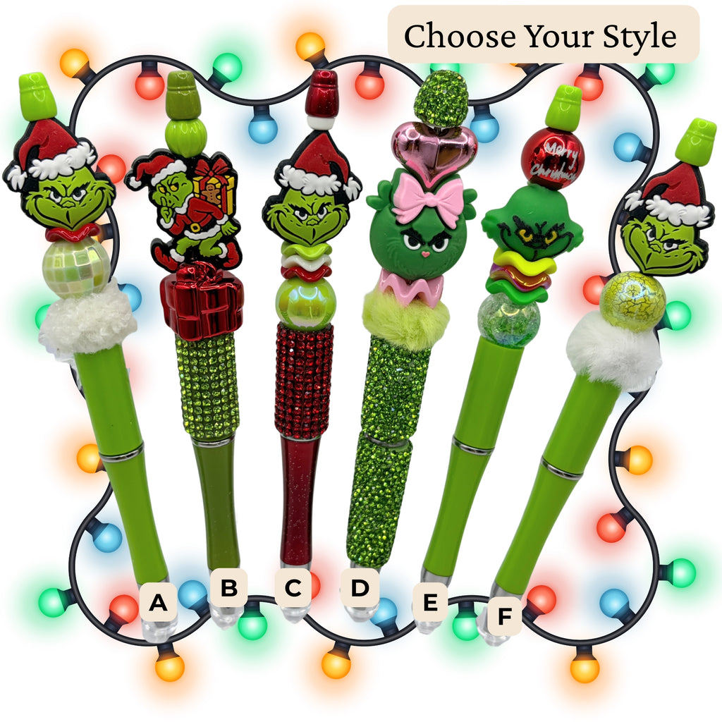 Merry Grinchmas Beaded Pen Collection | Handmade Christmas Rhinestone Pens