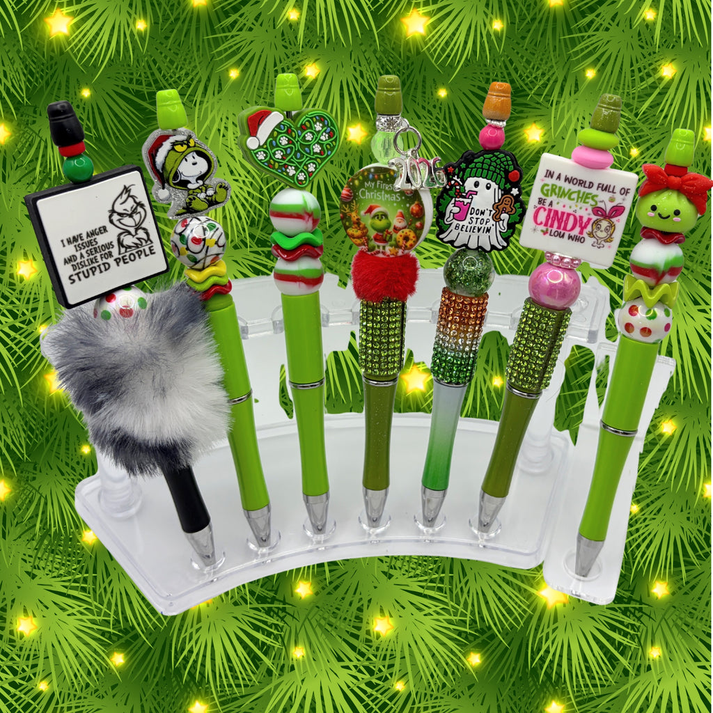 Grinch-Inspired Christmas Beaded Pens | Handmade Holiday Gift Pens