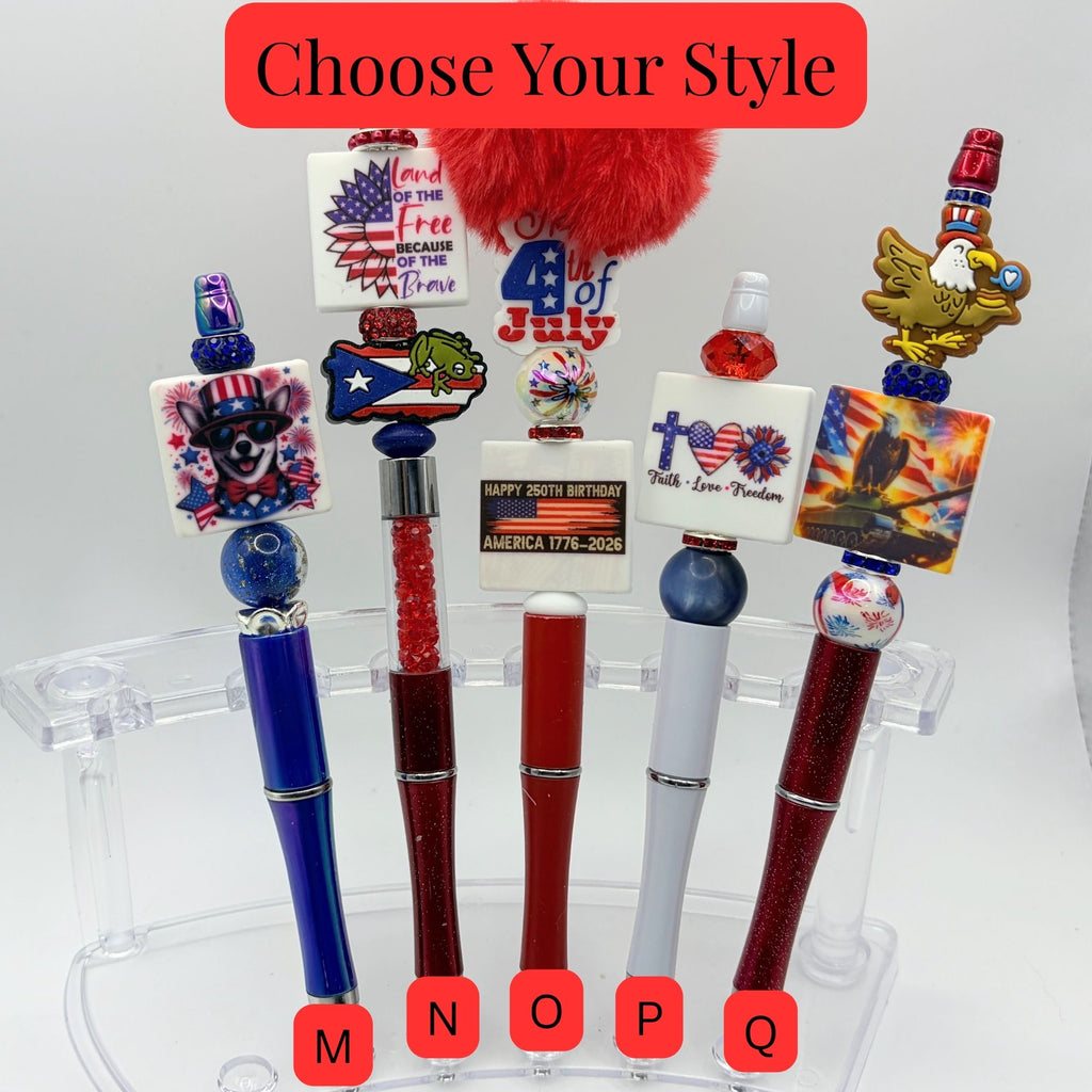 Patriotic Beaded Pens – Choose Your Style A–R |US Military, Faith, USA & Fun Designs | Handmade Gift Pens