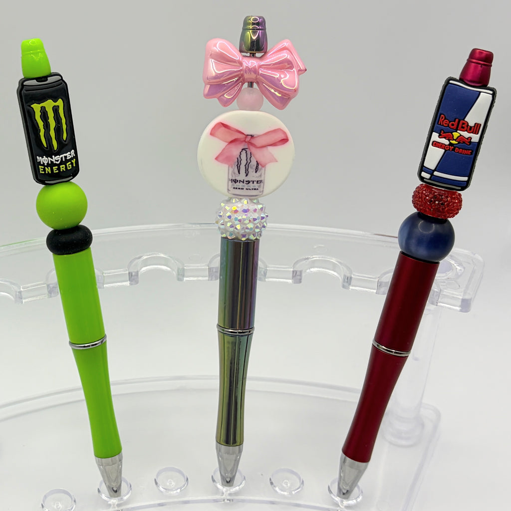 Energy Drink Beaded Pen Collection – Monster & Red Bull Inspired Handmade Pens