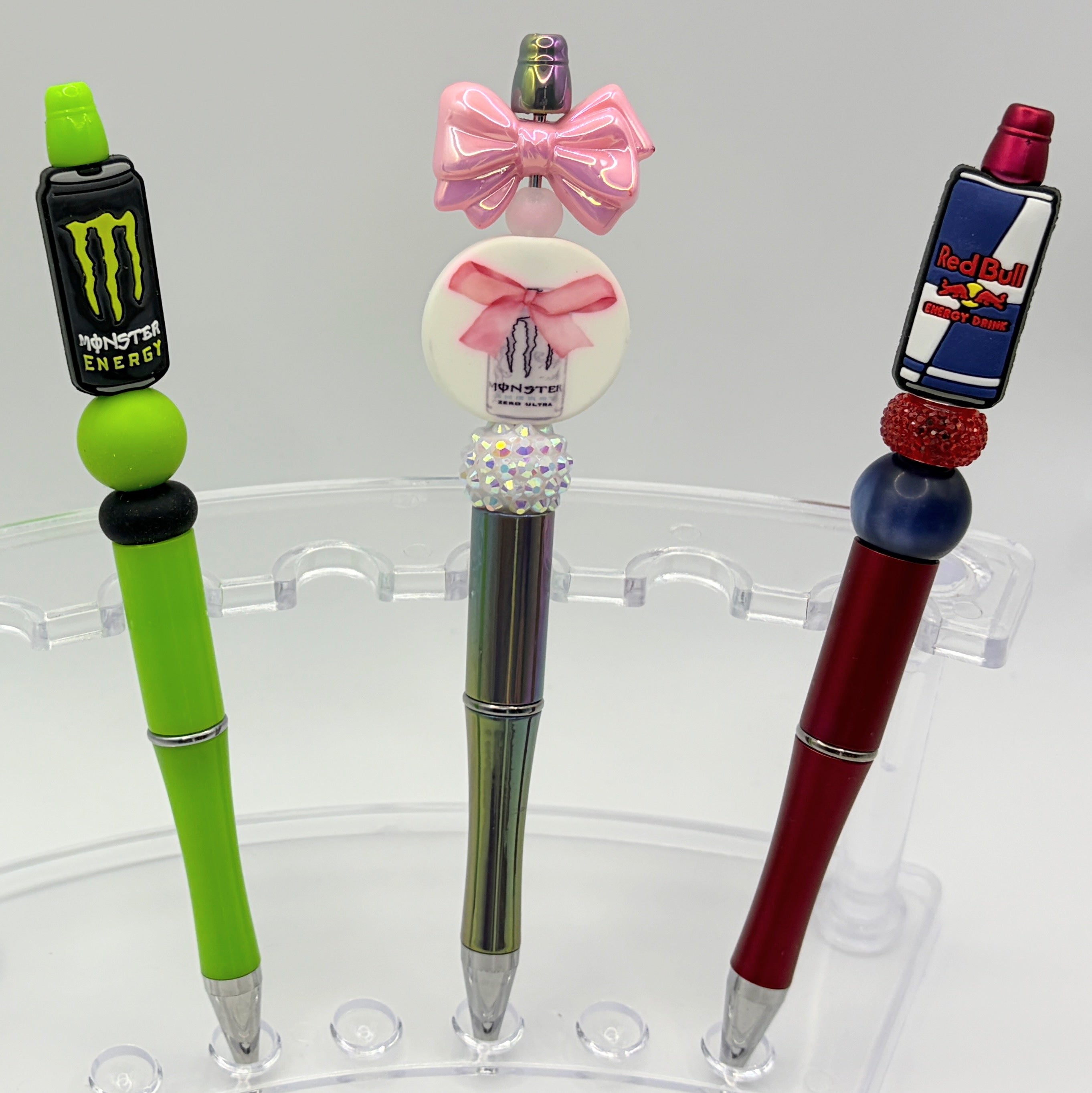 Energy Drink Beaded Pen Collection – Monster & Red Bull Inspired Handmade Pens