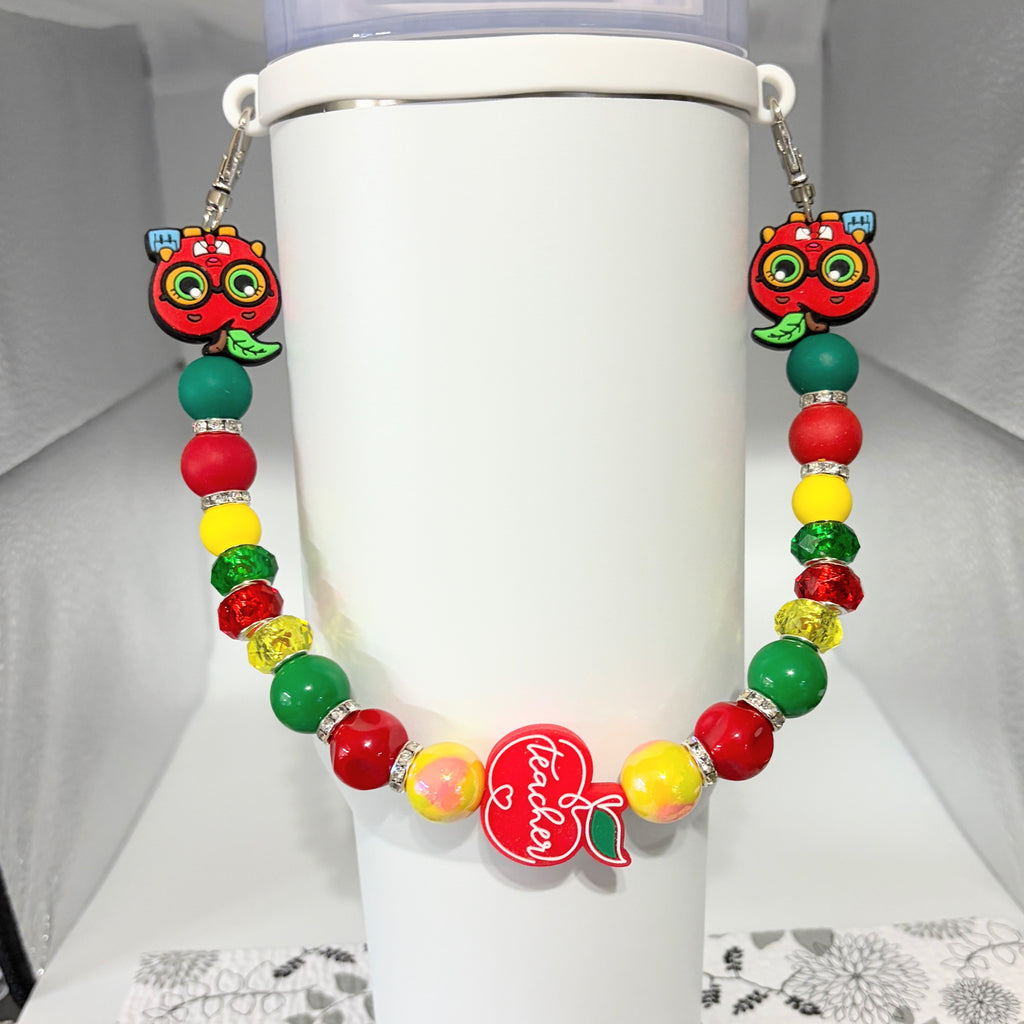 Teacher Apple Beaded Tumbler Strap | Handcrafted Cup Carrier Accessory