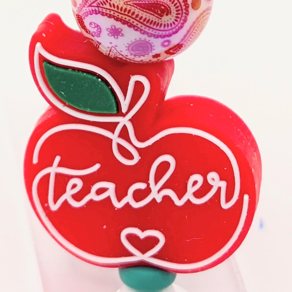 Teacher Apple Straw Topper | Reusable Silicone Straw Cap | Back to School Gift