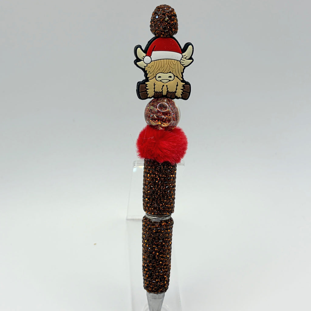Christmas Highland Cow Beaded Pen Collection | Handmade Holiday Gift Pens